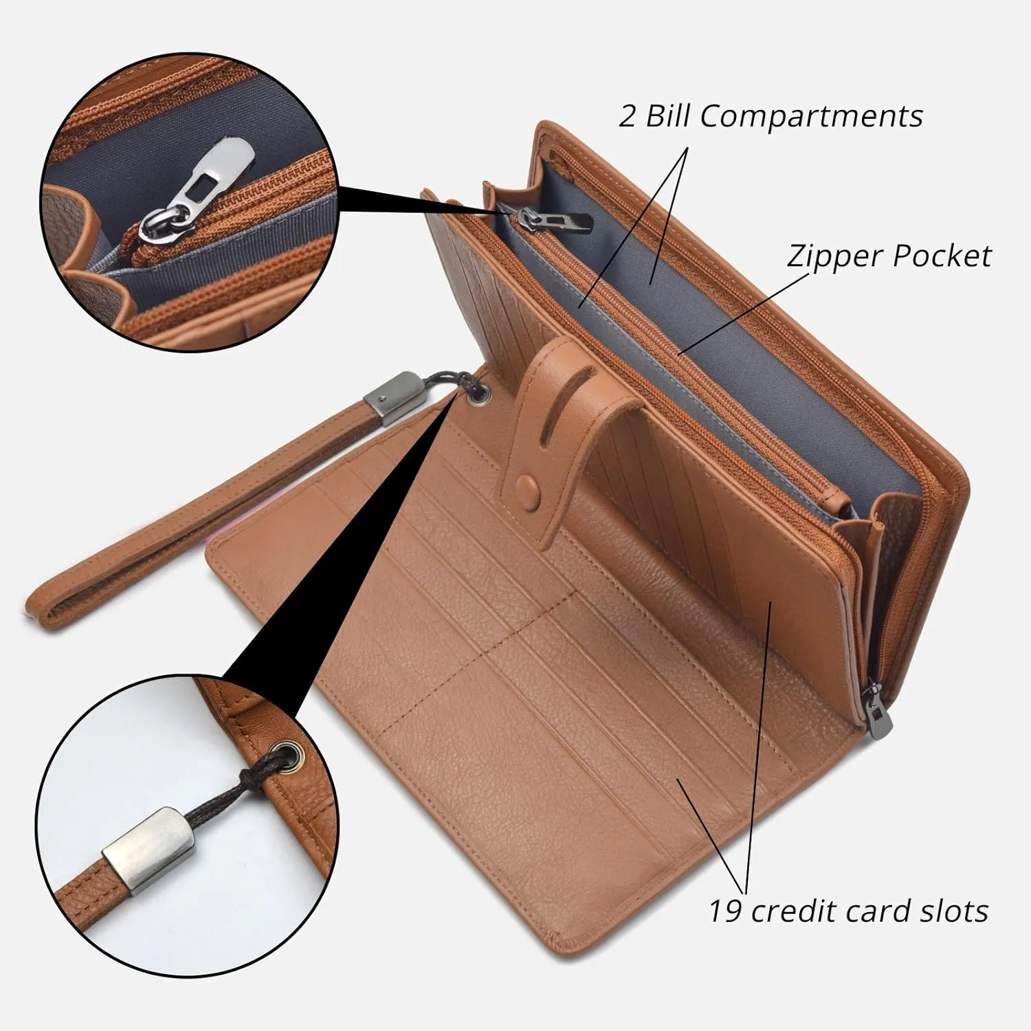 Bveyzi Women's Big Fat Rfid Leather Wristlet Wallet Organizer Large Phone Checkbook Holder with Zipper Pocket (Brown)