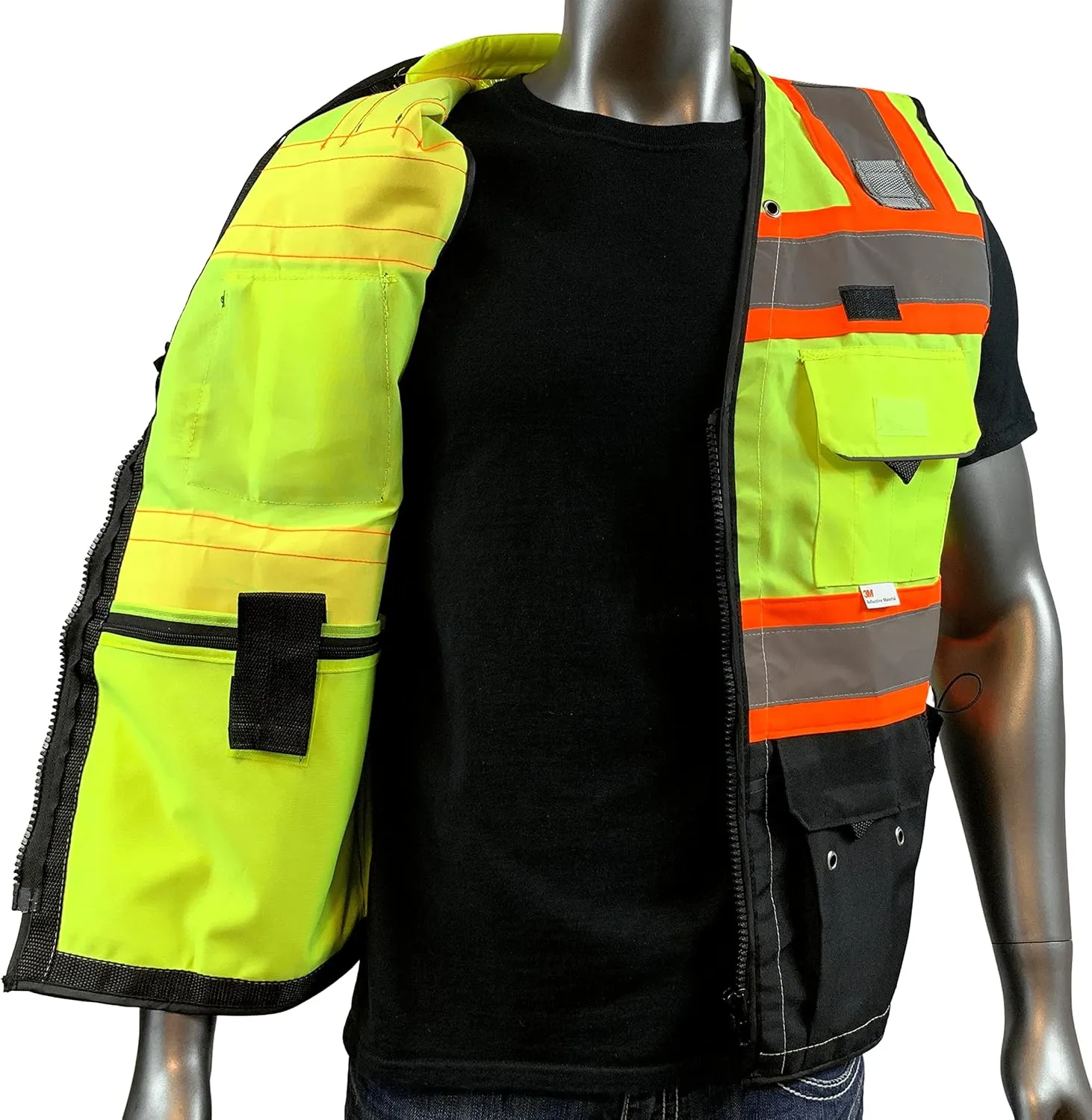 (C Vest For Mens Black Series Safety Vest With Zipper and Utility Pockets Premium Black Series Surveyors Vest (Extra Large, Yellow/Black)