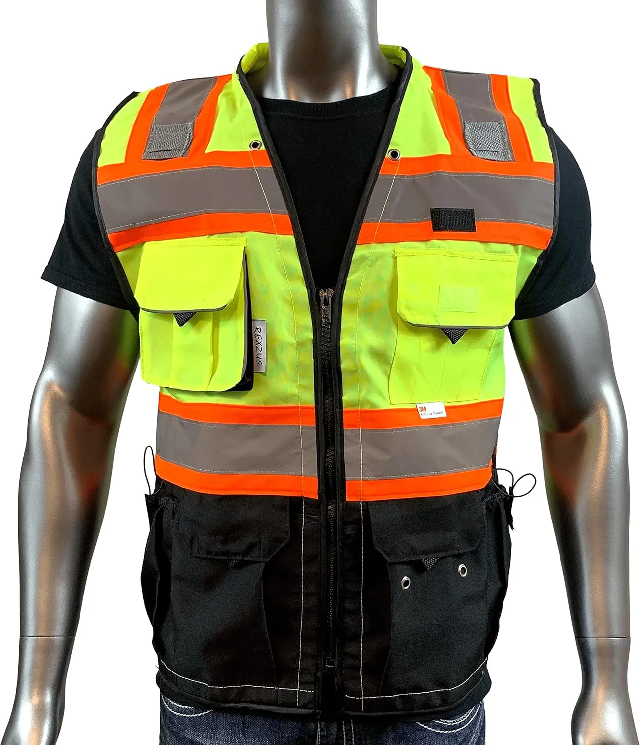 (C Vest For Mens Black Series Safety Vest With Zipper and Utility Pockets Premium Black Series Surveyors Vest (Extra Large, Yellow/Black)