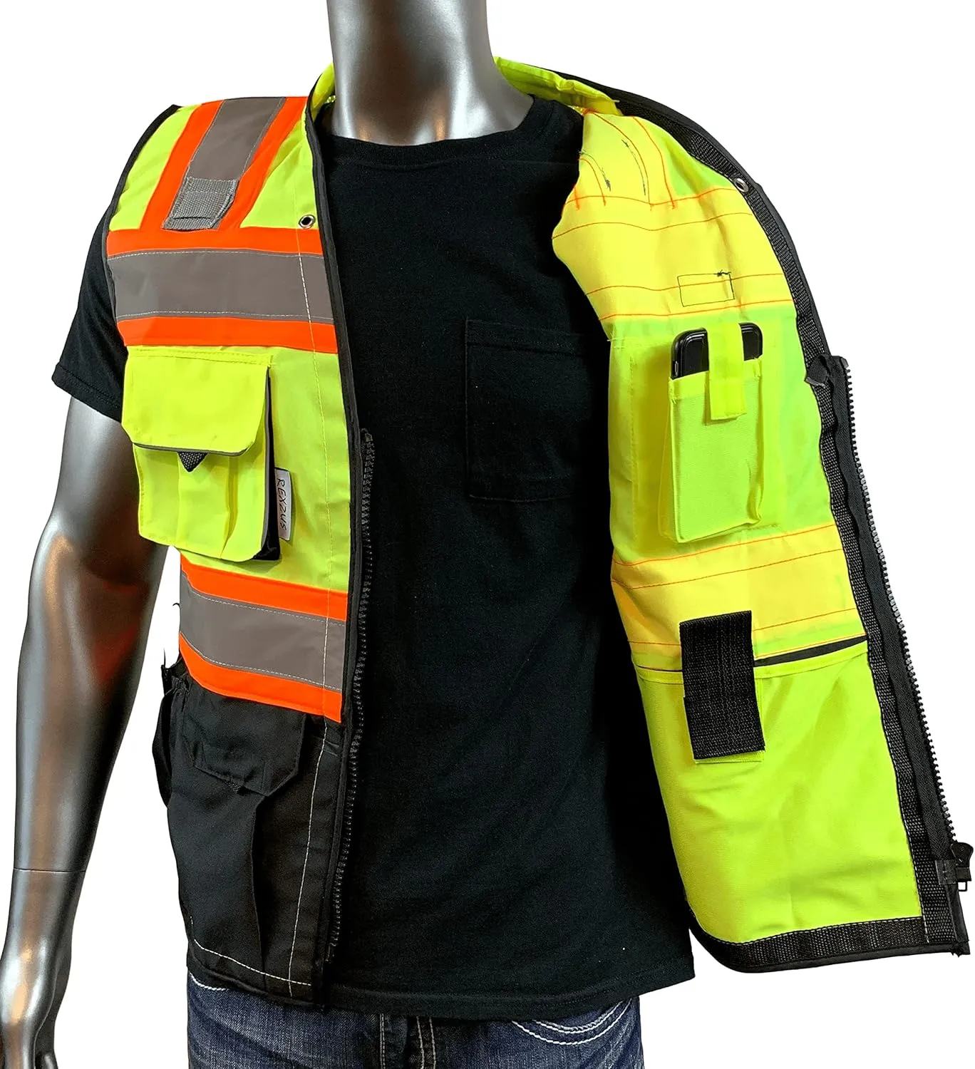 (C Vest For Mens Black Series Safety Vest With Zipper and Utility Pockets Premium Black Series Surveyors Vest (Extra Large, Yellow/Black)