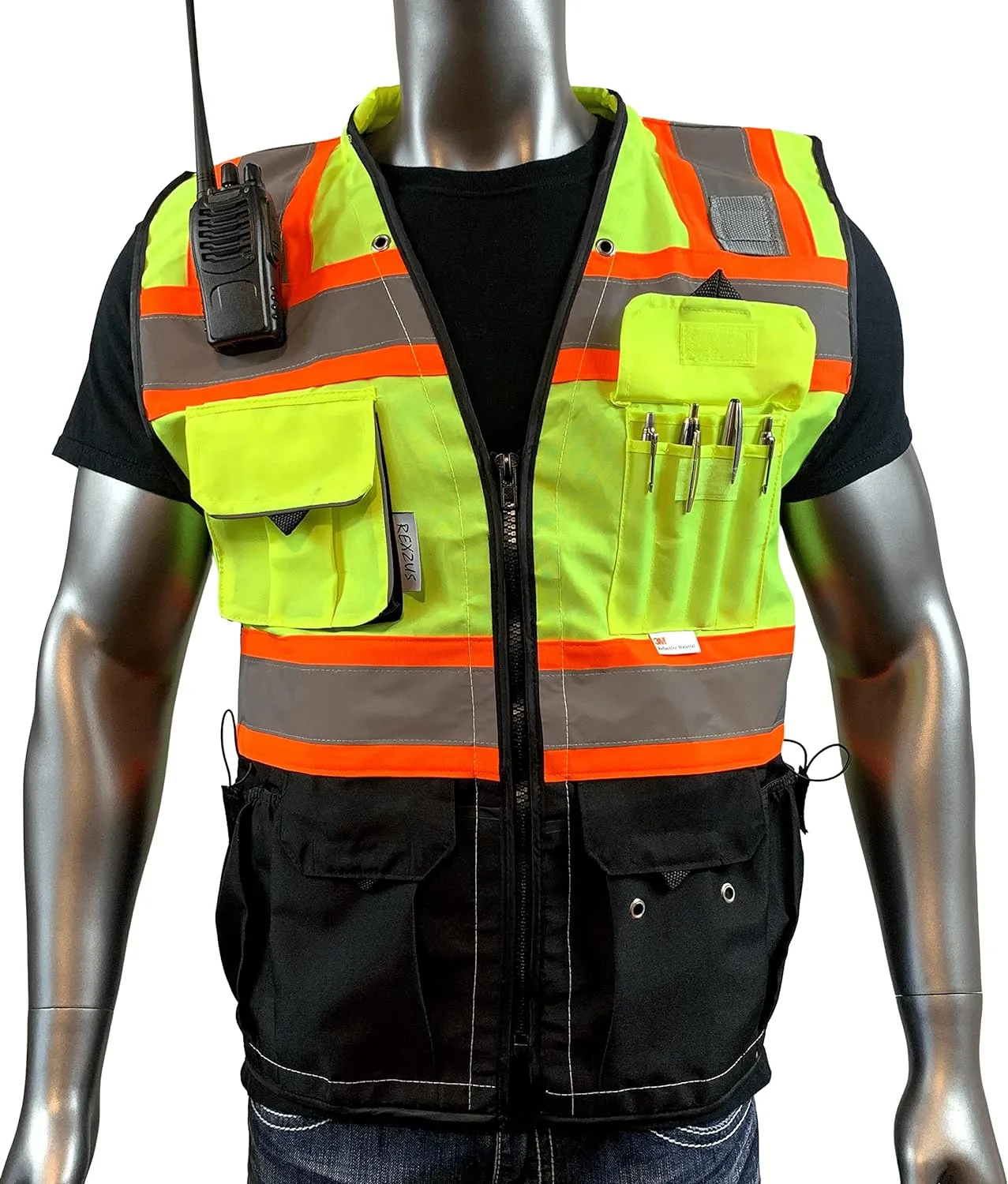 (C Vest For Mens Black Series Safety Vest With Zipper and Utility Pockets Premium Black Series Surveyors Vest (Extra Large, Yellow/Black)