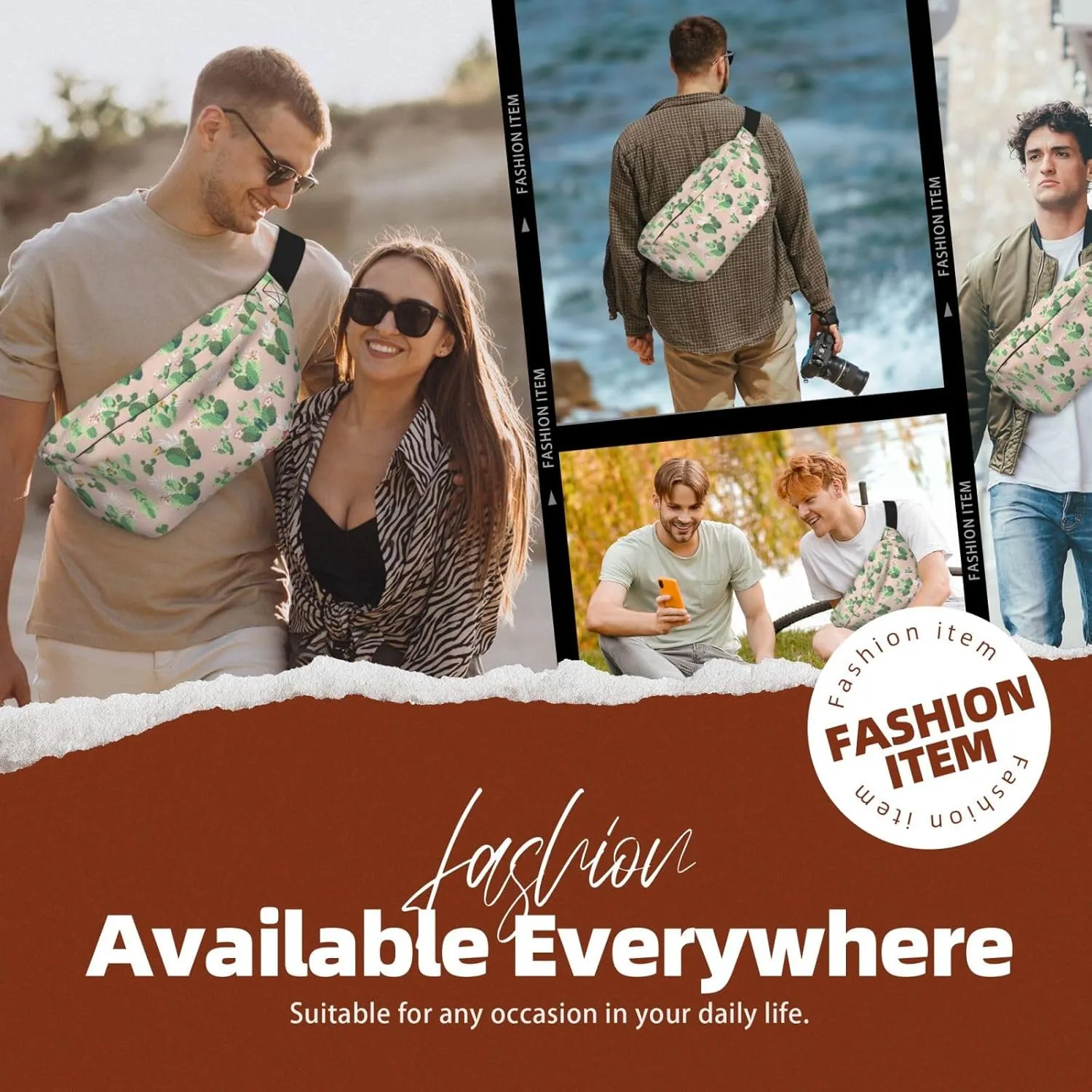 Cactus Pattern Multi-Purpose Fanny Pack and Crossbody Bag - High Capacity with Zipper Pockets, Ideal for Men and Women