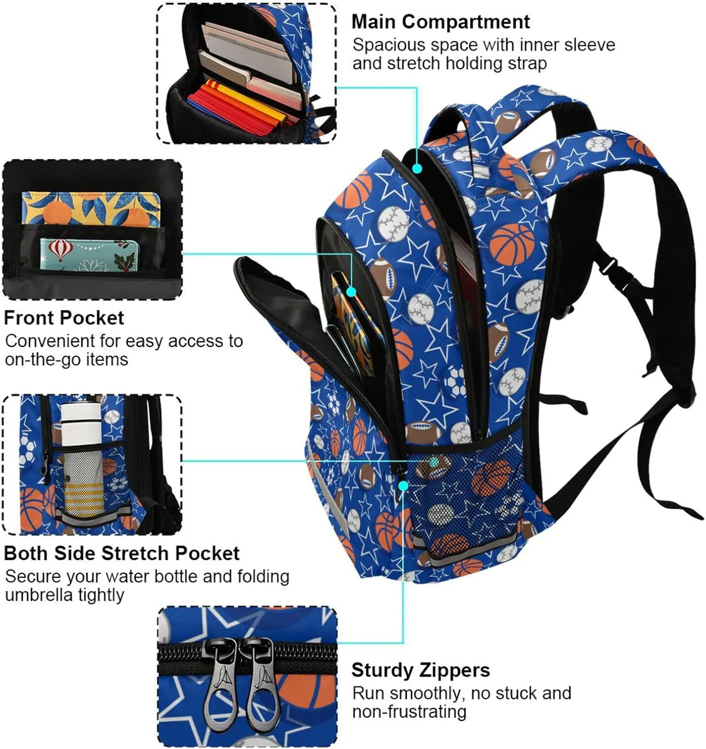 Caikeny Football Kids Backpack Daypack Soccer College School Shoulder Bag Travel Laptop Backpack Book Bag for Kids