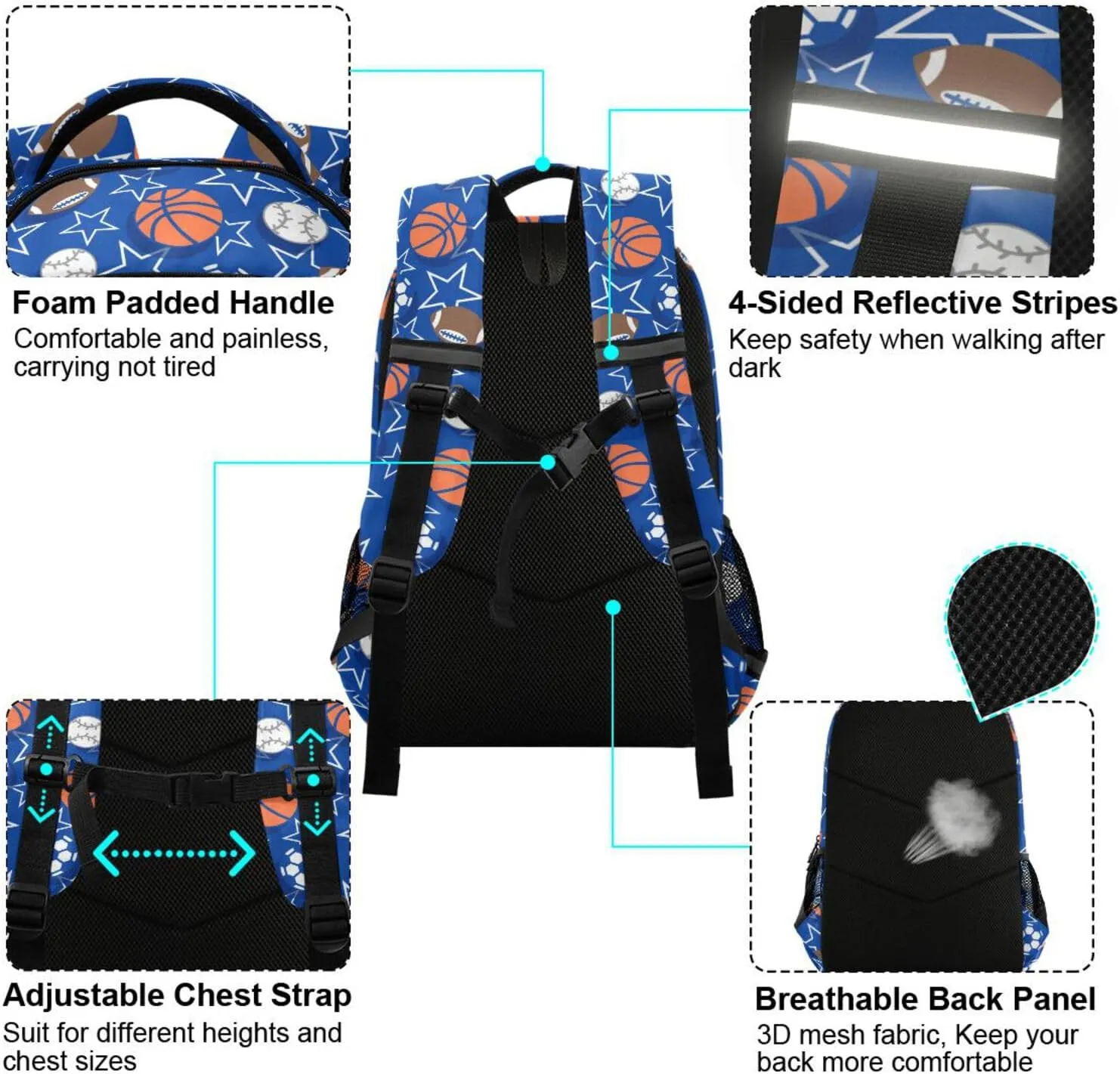 Caikeny Football Kids Backpack Daypack Soccer College School Shoulder Bag Travel Laptop Backpack Book Bag for Kids
