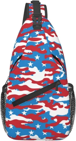 Camo American Flag Sling Backpack Chest Bag Crossbody Shoulder Bag Gym Cycling Travel Hiking Daypack For Men Women