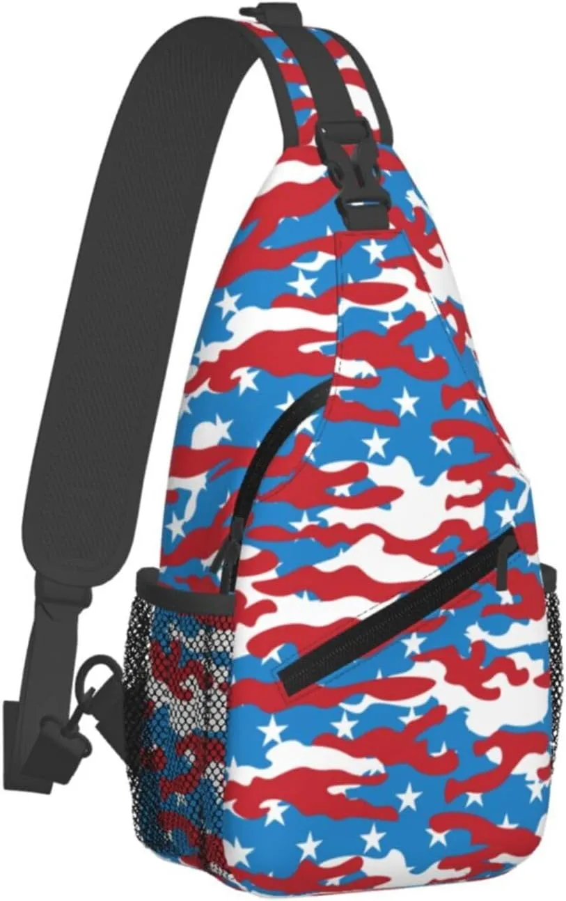 Camo American Flag Sling Backpack Chest Bag Crossbody Shoulder Bag Gym Cycling Travel Hiking Daypack For Men Women