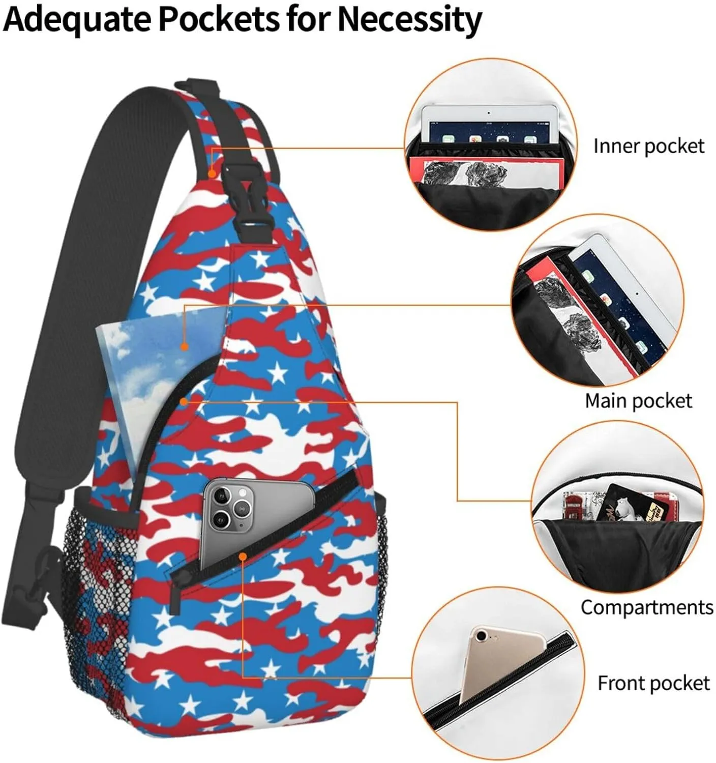 Camo American Flag Sling Backpack Chest Bag Crossbody Shoulder Bag Gym Cycling Travel Hiking Daypack For Men Women