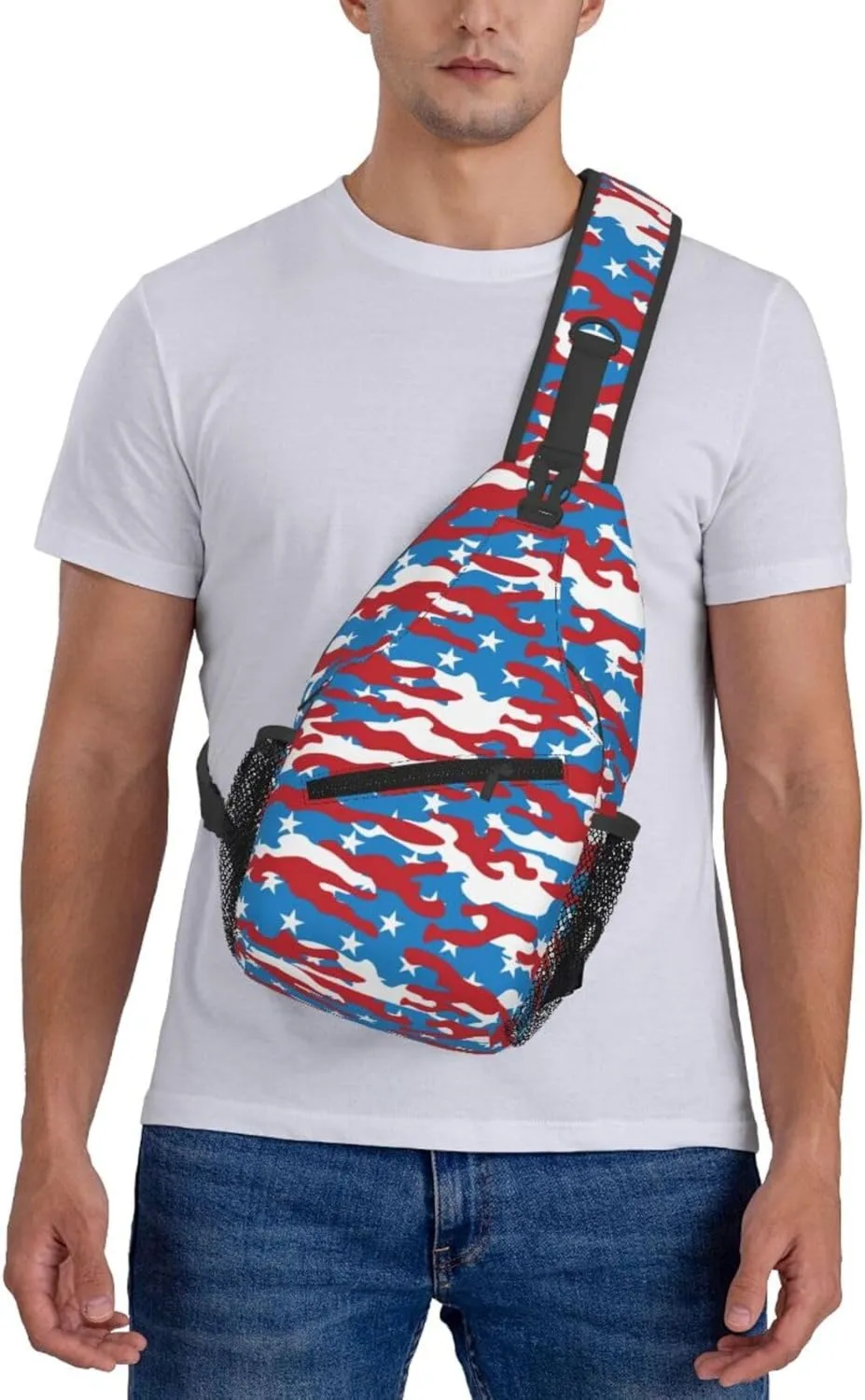 Camo American Flag Sling Backpack Chest Bag Crossbody Shoulder Bag Gym Cycling Travel Hiking Daypack For Men Women