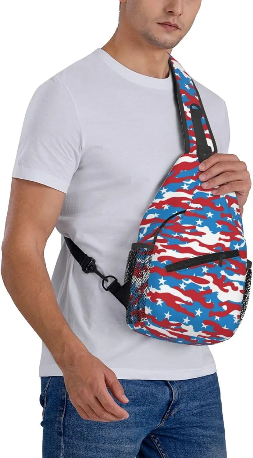 Camo American Flag Sling Backpack Chest Bag Crossbody Shoulder Bag Gym Cycling Travel Hiking Daypack For Men Women
