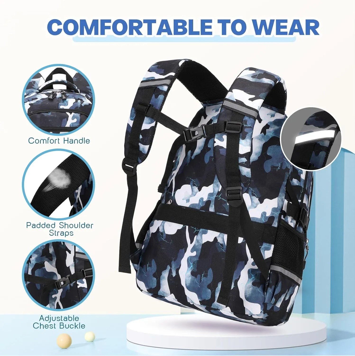 Camo Backpack for Boys, Tactical Boys Backpack for School, Kids Backpack With Lunch Box Pencil Case USB Charging Port Military Army School Bags for Boy Teens Kids Elementary Middle High School