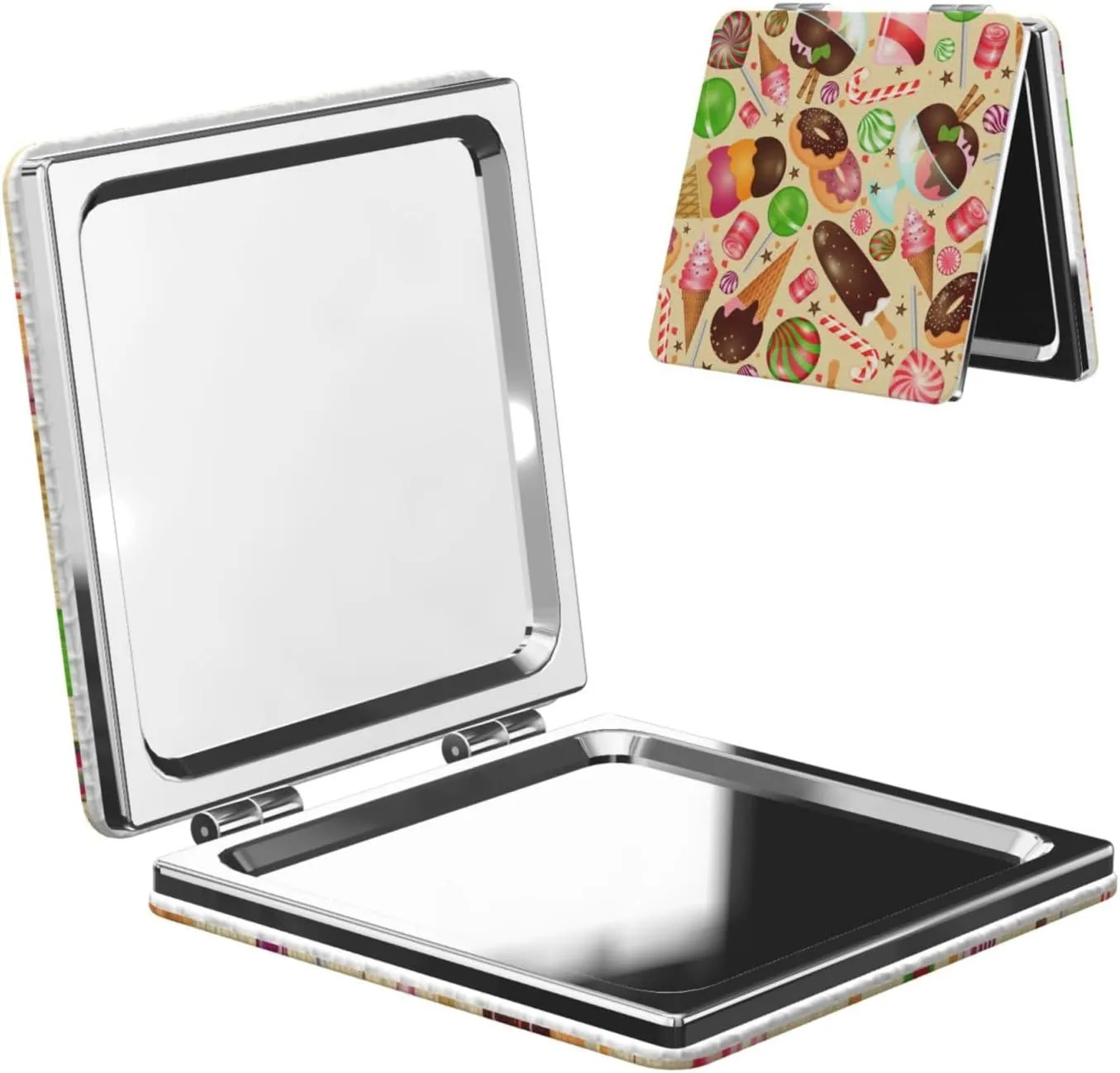 Candy Sweet Donut Ice Cream Women Small Pocket Makeup Mirror Compact Portable Folding Handheld Makeup Mirror
