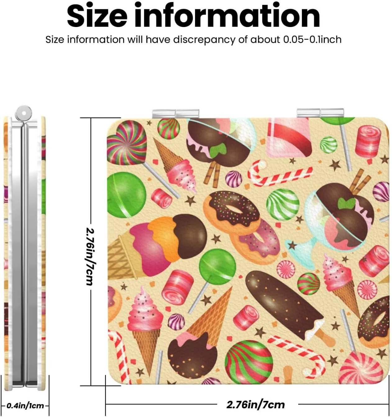 Candy Sweet Donut Ice Cream Women Small Pocket Makeup Mirror Compact Portable Folding Handheld Makeup Mirror