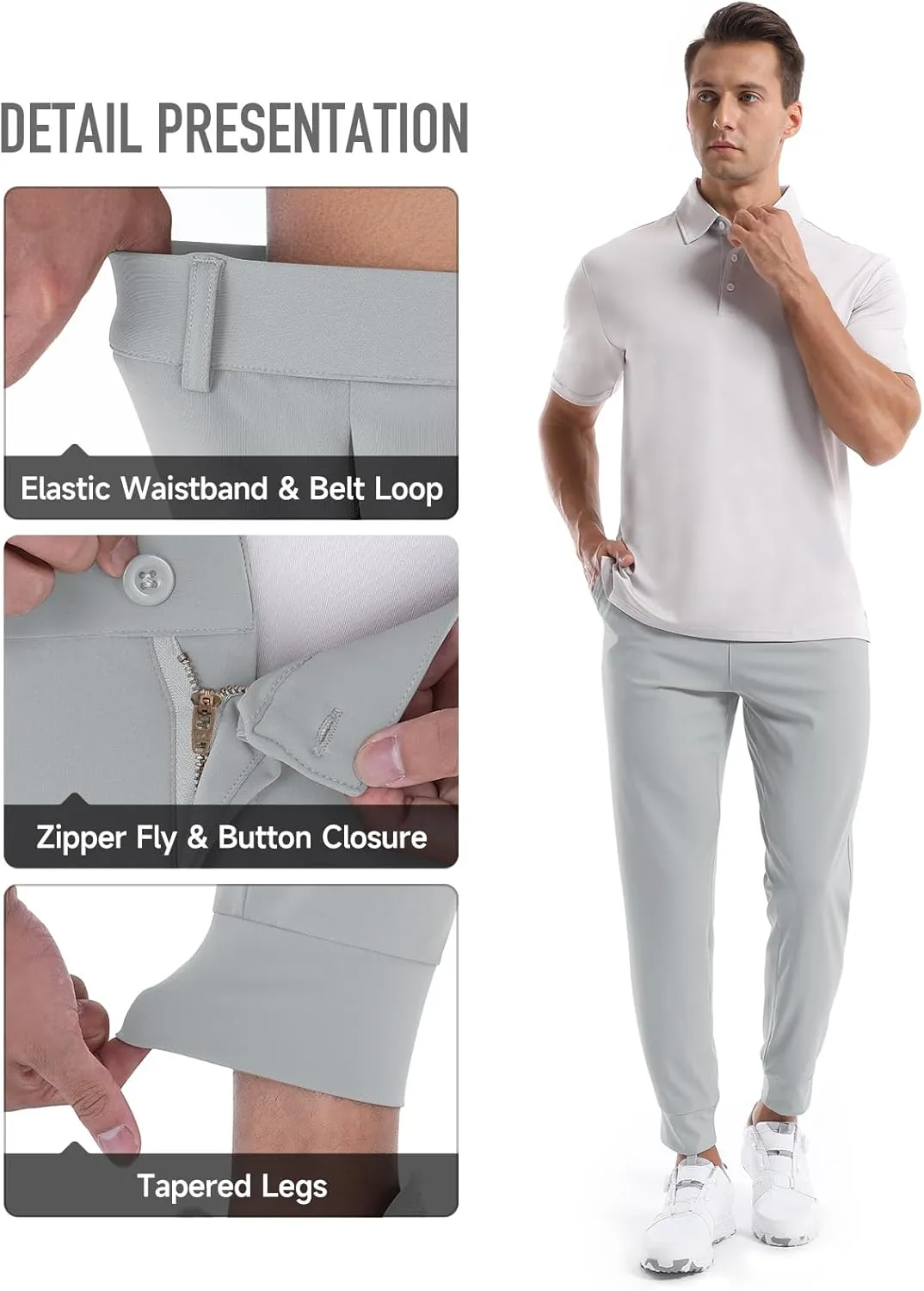 CANGHPGIN Mens Athletic Joggers with Zipper Pockets Lightweight Golf Pants Men Stretch Relaxed Fit Tapered Work Travel Pants
