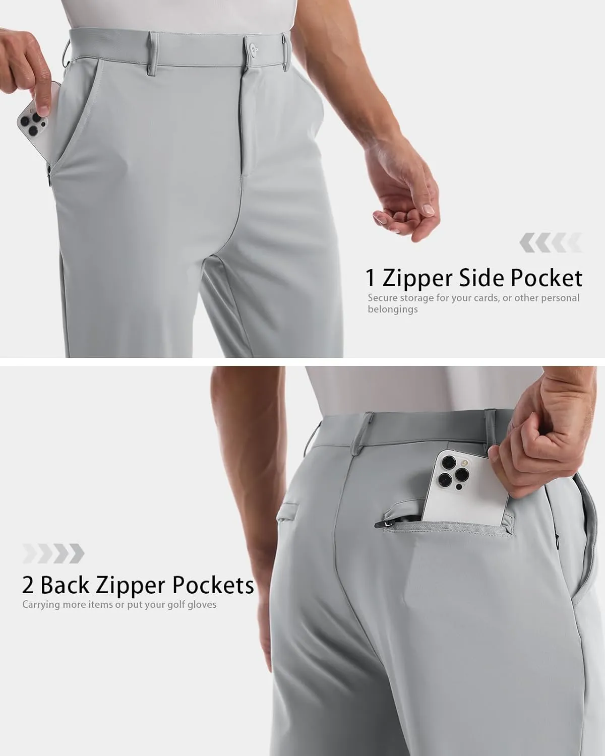 CANGHPGIN Mens Athletic Joggers with Zipper Pockets Lightweight Golf Pants Men Stretch Relaxed Fit Tapered Work Travel Pants