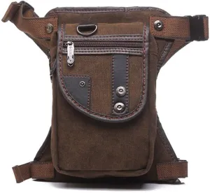Canvas Multi-Purpose Waist Fanny Pack Tactical Military Drop Leg Bag Small Running Camping Hiking Motorcycle Bike Cycling Pouch Shoulder Bag Dark Brown