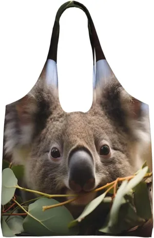 Canvas Tote Bag for Women Shoulder Tote Purse Reusable Grocery Bag Koala spotted eating leaves Aesthetic Shopping Bags