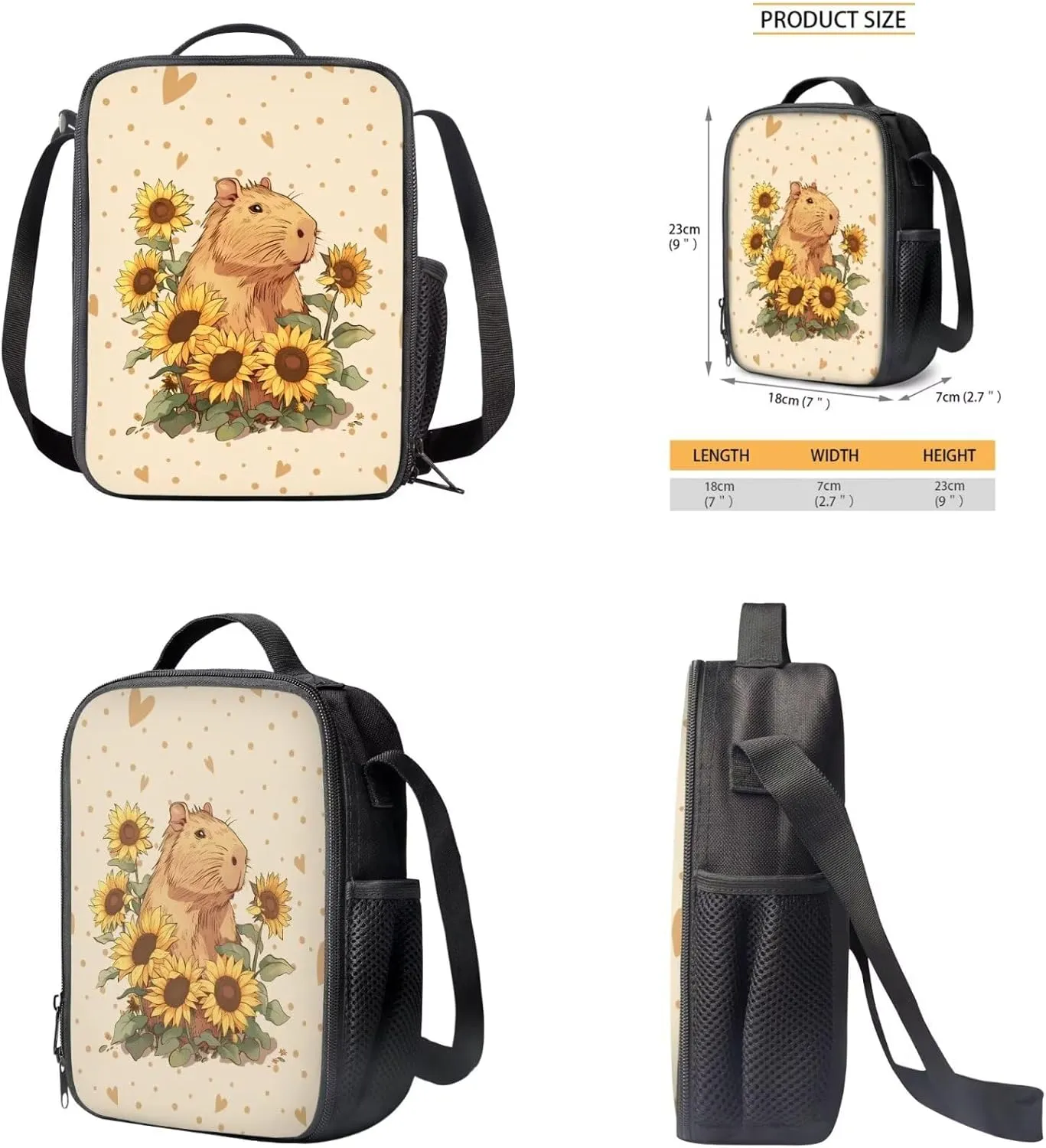 Capybar School Backpack for Girls 12-14 Portable Kids Bookbags with Lunchbox Pencil Case and Wristlet Keychain for Middle School Teenage Backpacks for Girls with Water Bottle Pocket