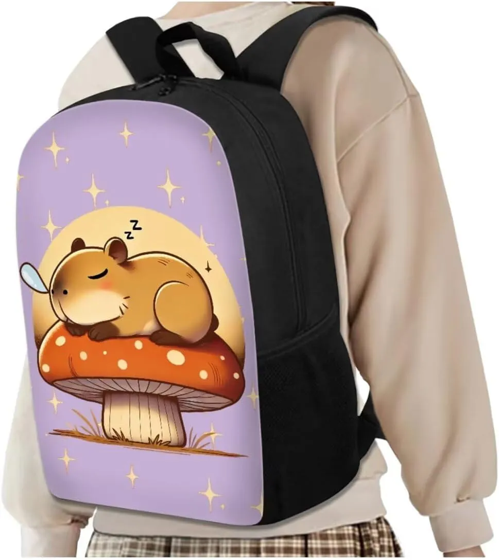 Capybara Backpack Set for Girls School Backpacks 4 Pcs Set Cute Bookbags for 5th Grade Girls Elementary School Bag with Lunchbox Pencil Case Water Bottle Sleeve for Students
