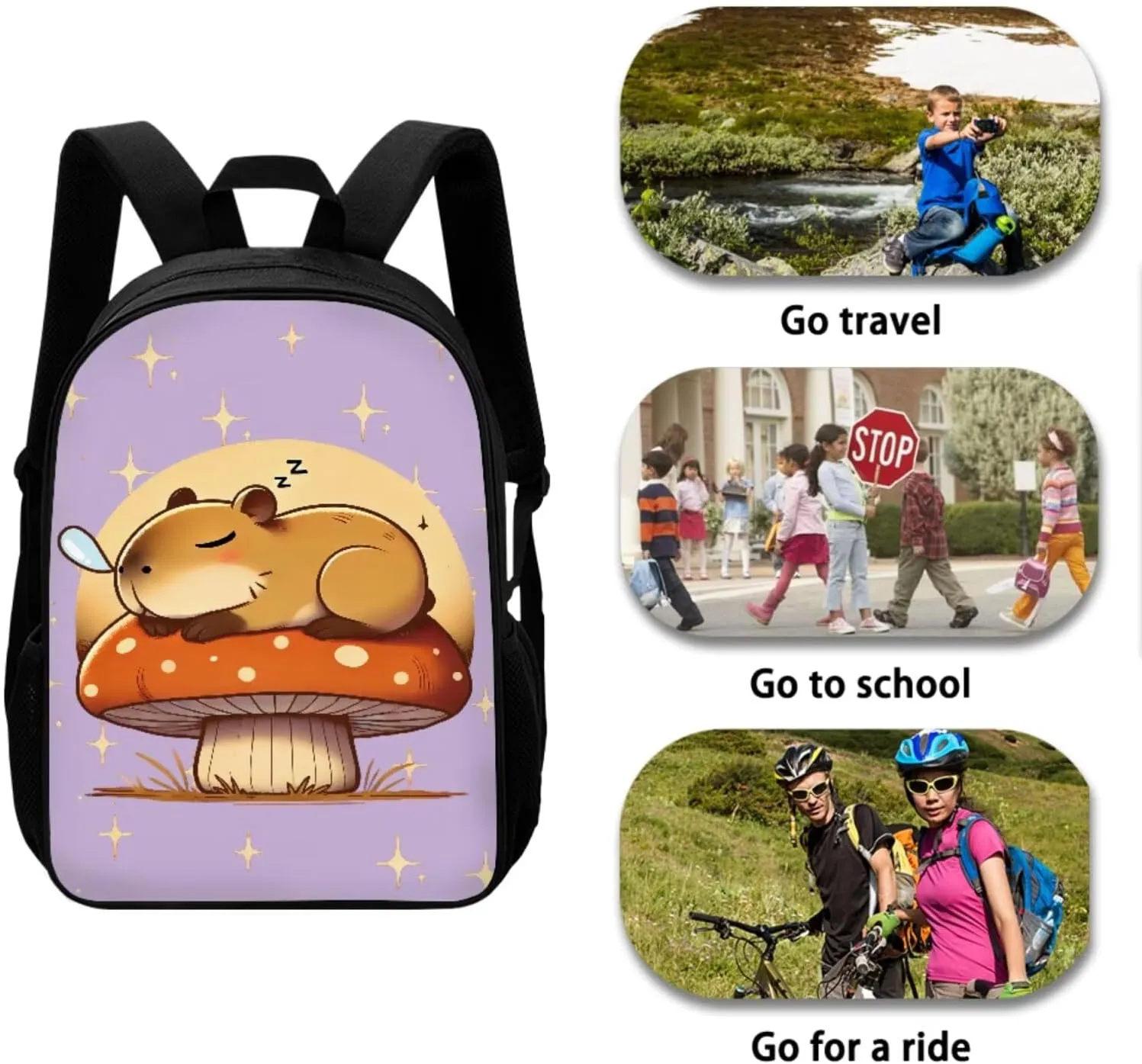 Capybara Backpack Set for Girls School Backpacks 4 Pcs Set Cute Bookbags for 5th Grade Girls Elementary School Bag with Lunchbox Pencil Case Water Bottle Sleeve for Students