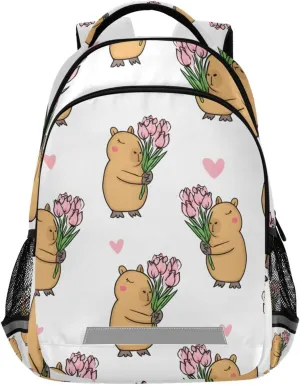 Capybara Tulip Backpack for Girls Boys School Bookbag Kids Daypack Lightweight Laptop Backpack Back to School Supplies