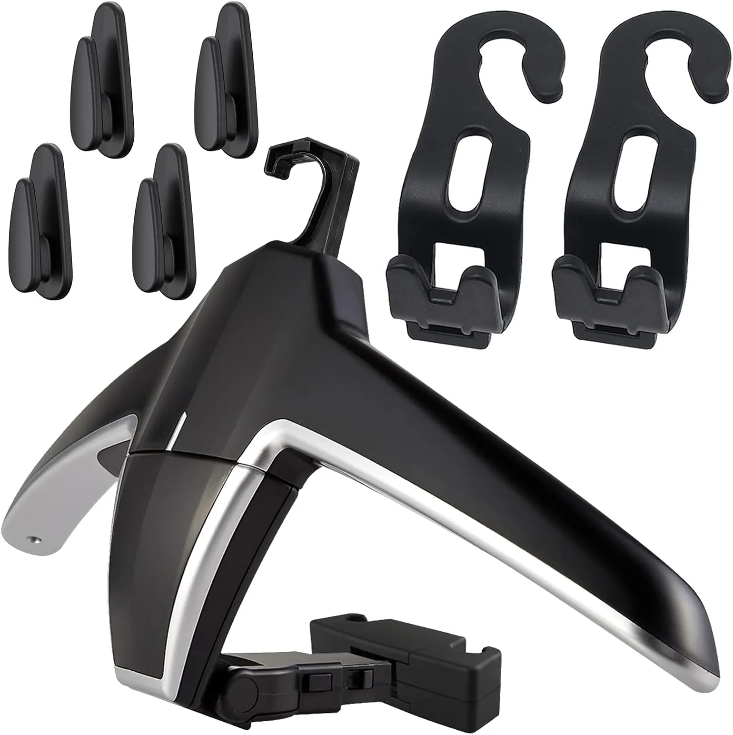 Car Back Seat Headrest Hanger with 6 Car Hooks for Coat, Jacket, Suit, Clothes, Purse, Handbag, Grocery Bags - Multi-Purpose Storage Holder for Automobile - Black