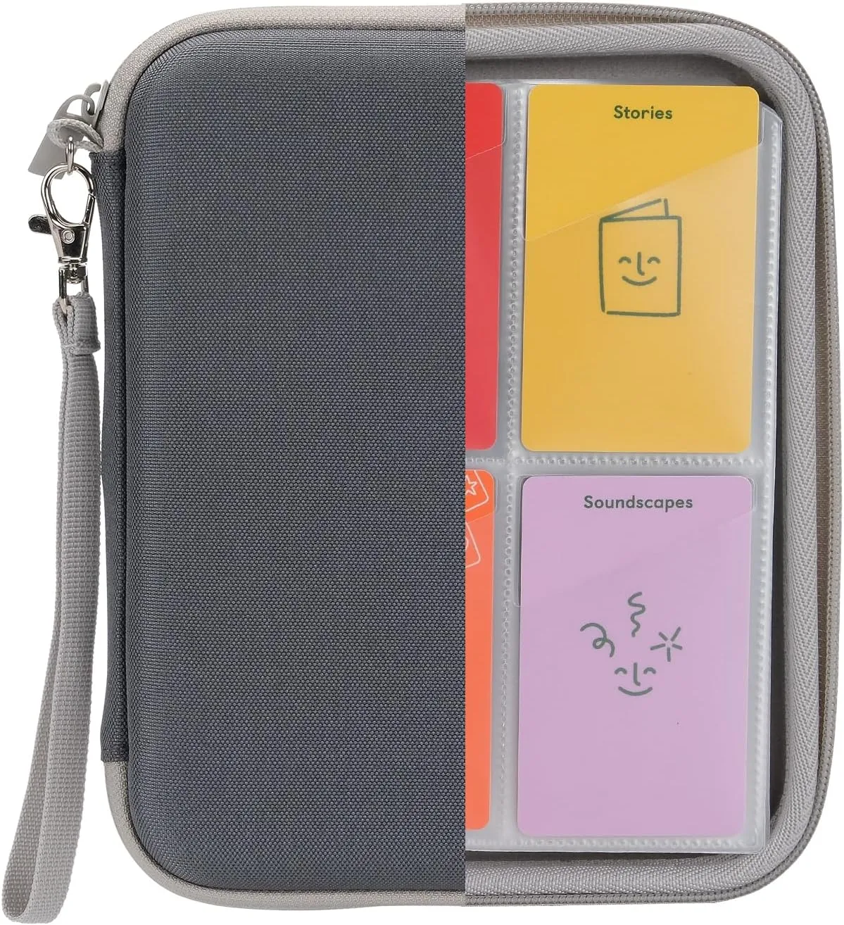 Card Case for Yoto cards, Soft Portable Folder with Zipper & 80 Pockets Player & Mini Audiobook Cards, Card Binder Holder with Sleeves for Travel (Grey)
