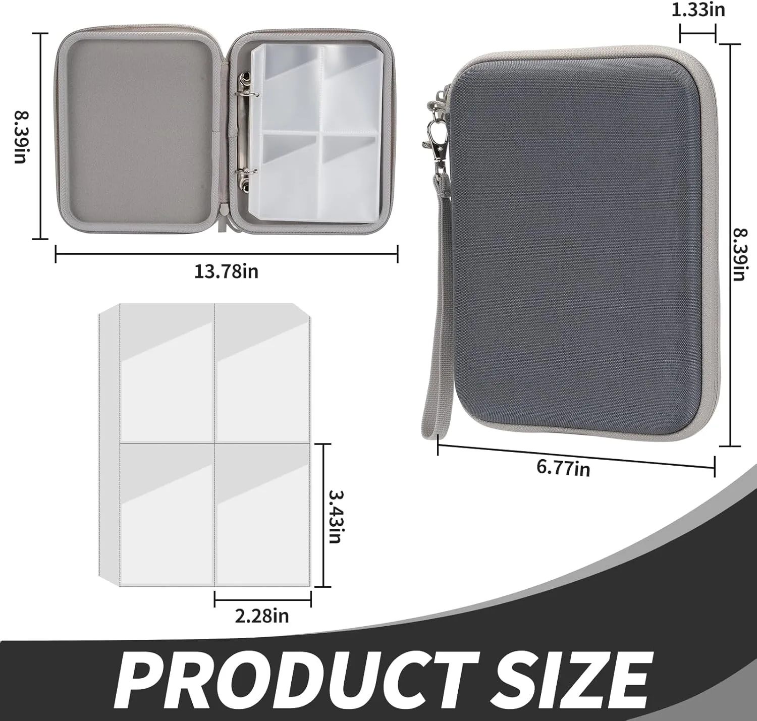 Card Case for Yoto cards, Soft Portable Folder with Zipper & 80 Pockets Player & Mini Audiobook Cards, Card Binder Holder with Sleeves for Travel (Grey)