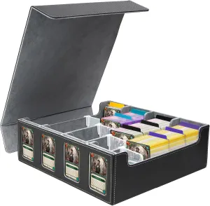 Card Deck Storage Box, 3000 MTG Deck Box, with 24 Colorful Dividers 4 Card Supporters, with 4 Display Windows Fits for Magic Game Cards,Sport Cards Black (Black Grey)
