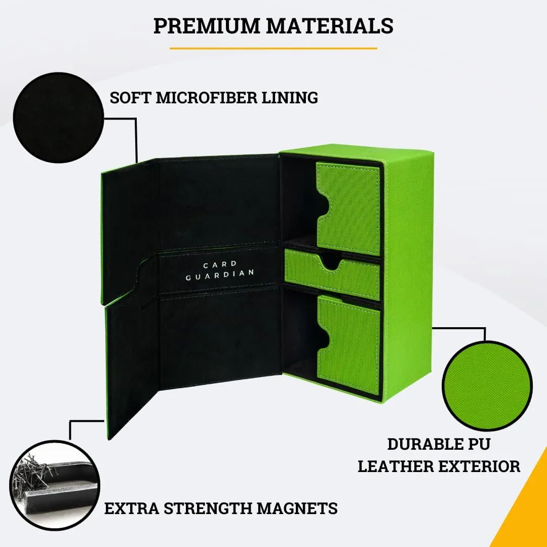 Card Guardian - Premium Double Deck Box (Lime Green) for 200  cards Trading Card Games TCG Perfect for Magic the gathering (MTG), Commander Deck, Yugioh Deck Box, Sports Card Storage Boxes