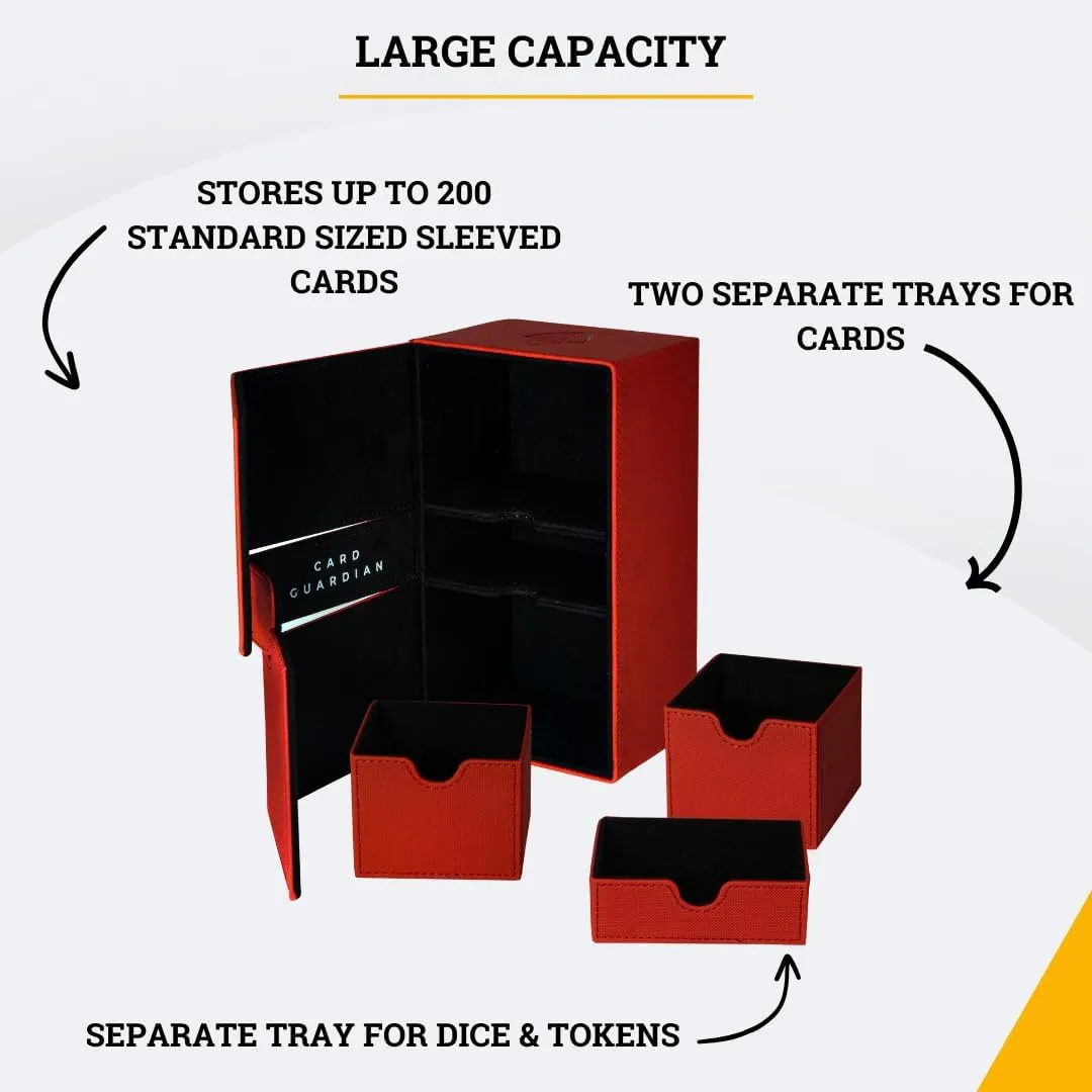 Card Guardian - Premium Double Deck Box (Red) for 200  cards Trading Card Games TCG Perfect for Magic the gathering (MTG), Commander Deck, Yugioh Deck Box, Sports Card Storage Boxes