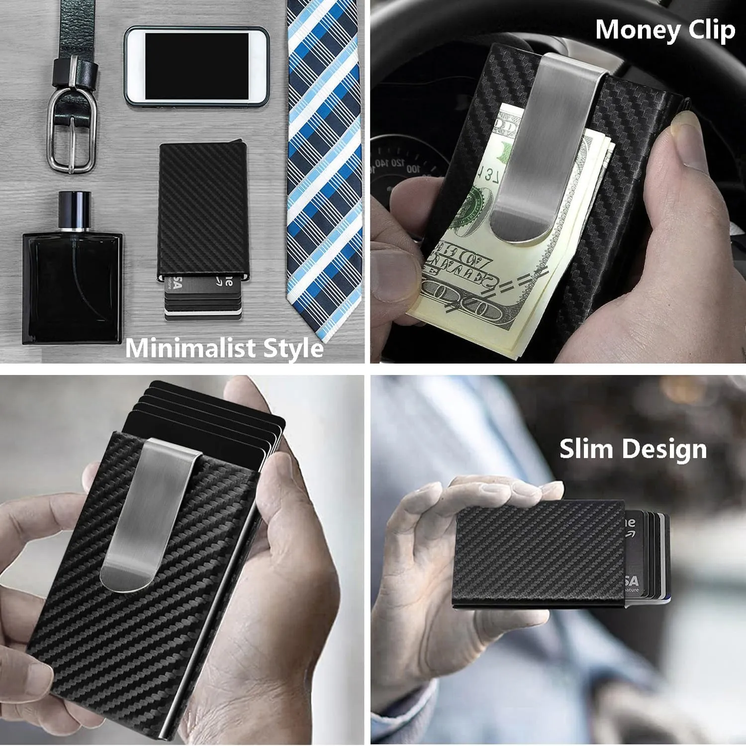 Card Holder, Men Credit Card Holder, Slim Card Case Front Pocket Anti-theft-RFID Auto Pop up Travel Thin Wallets for Men