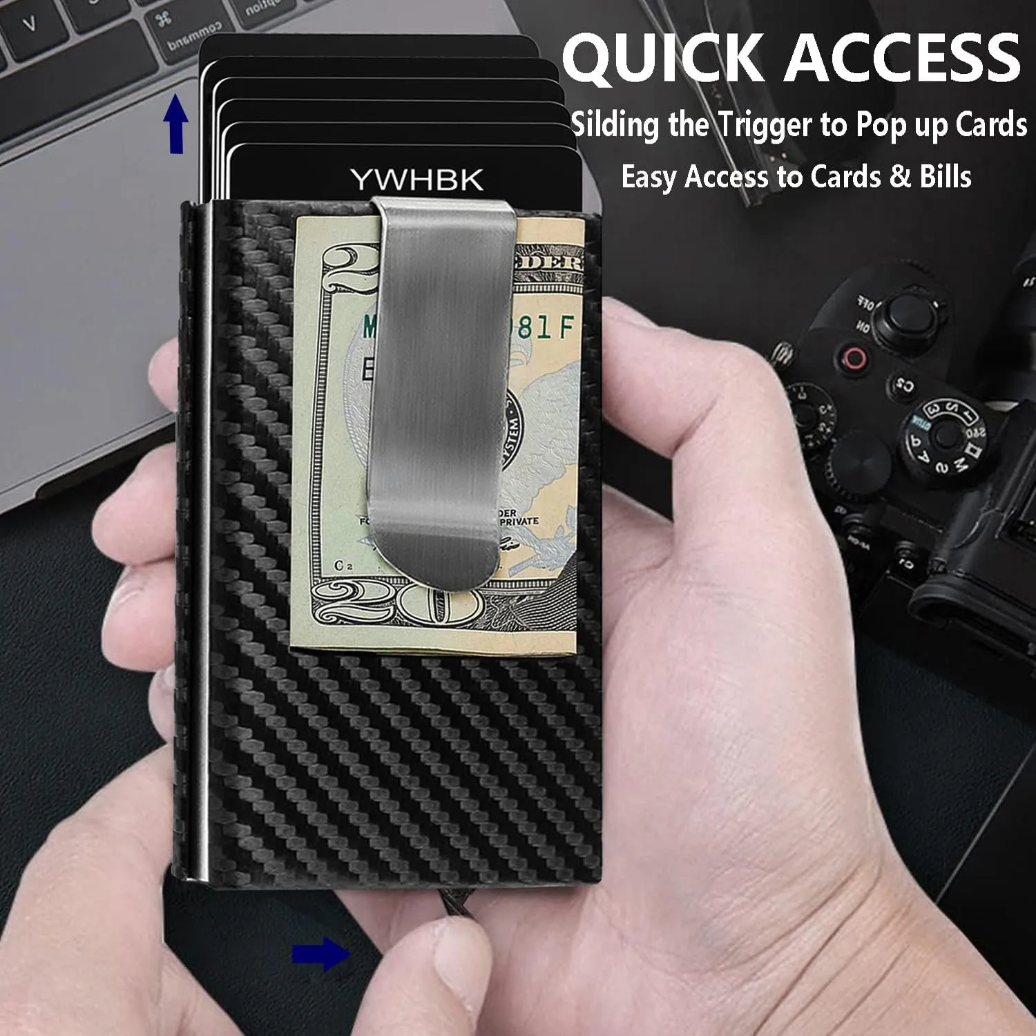 Card Holder, Men Credit Card Holder, Slim Card Case Front Pocket Anti-theft-RFID Auto Pop up Travel Thin Wallets for Men