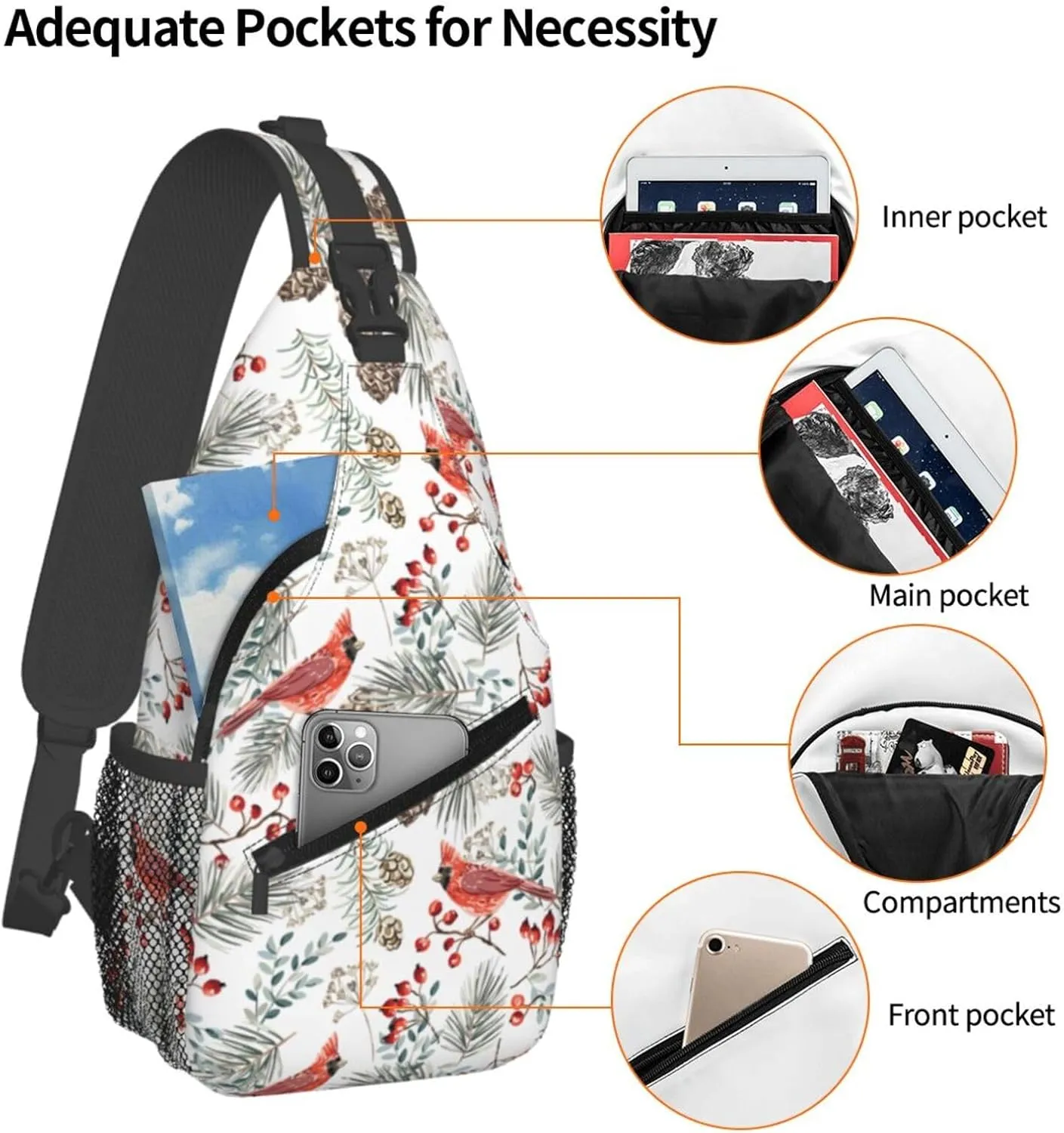 Cardinal Birds Sling Backpack Chest Bag Crossbody Shoulder Bag Gym Cycling Travel Hiking Daypack For Men Women