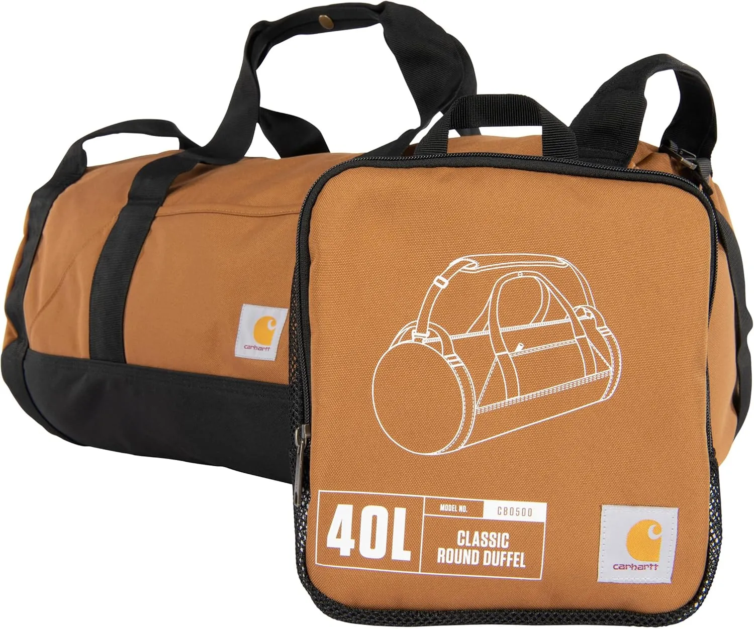 Carhartt Classic Round Duffel with Utility Pouch, Heavy-Duty, Water-Resistant Packable Gear Bag for Jobsite, Gym, and Travel