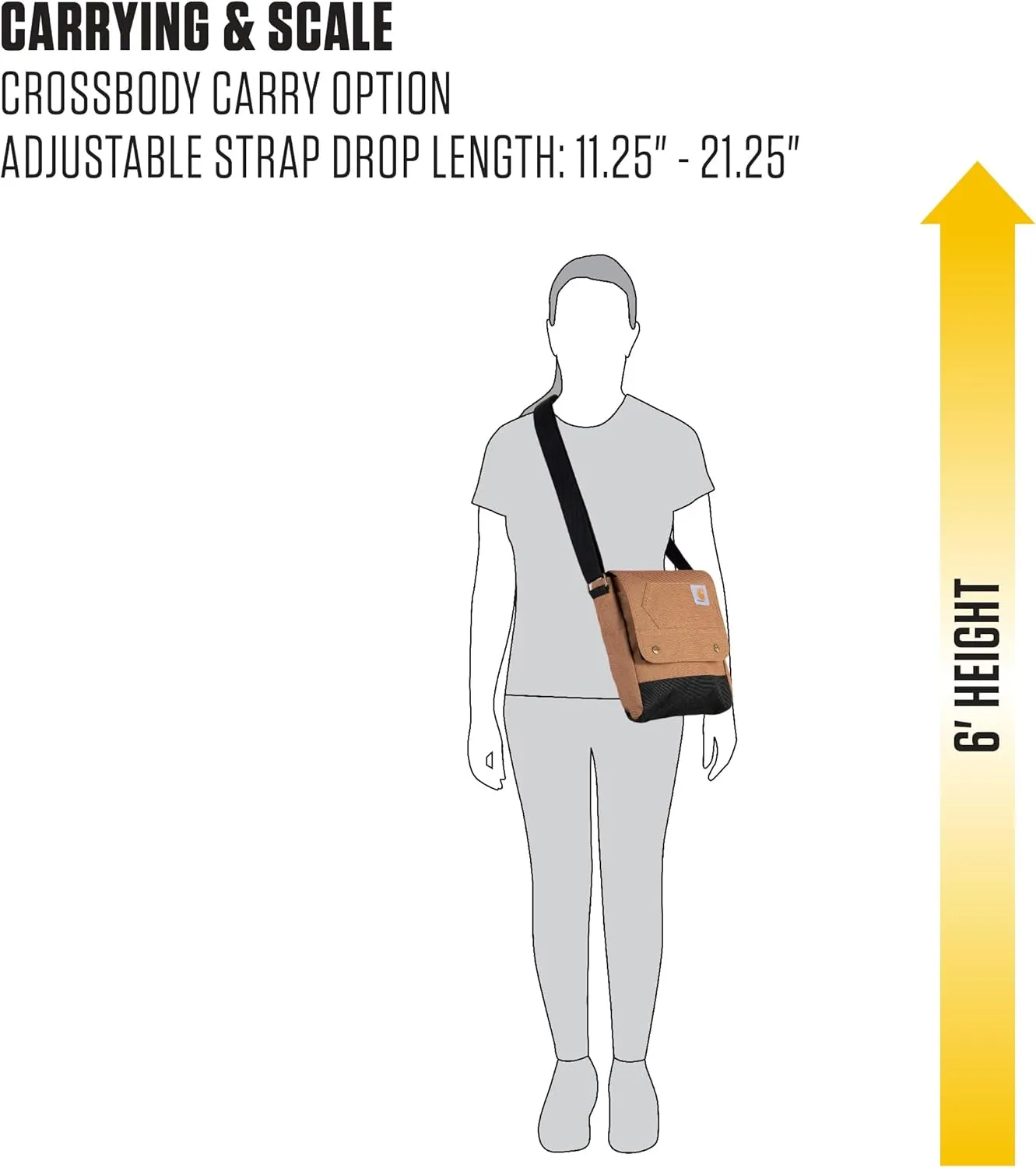 Carhartt, Durable, Adjustable Crossbody Bag With Flap Over Snap Closure