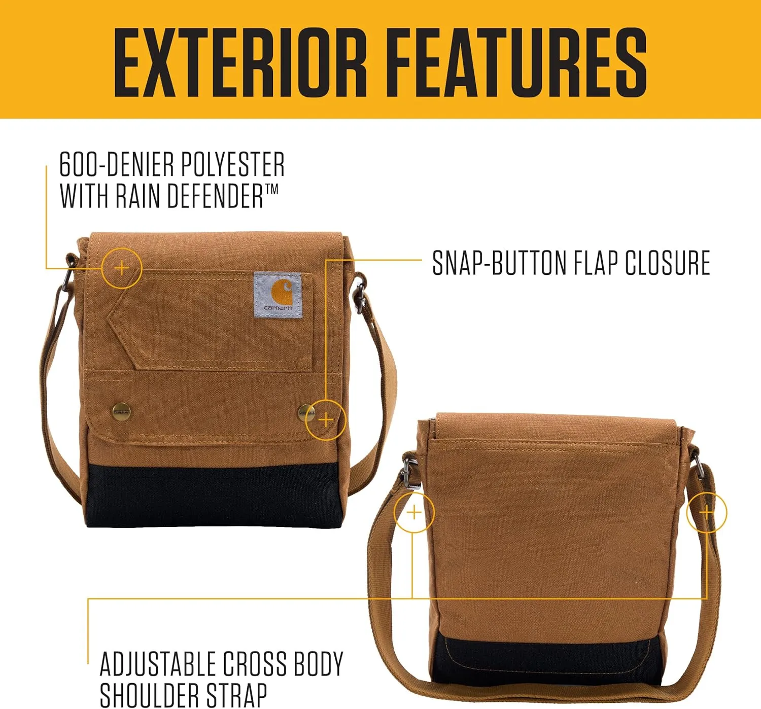 Carhartt, Durable, Adjustable Crossbody Bag With Flap Over Snap Closure