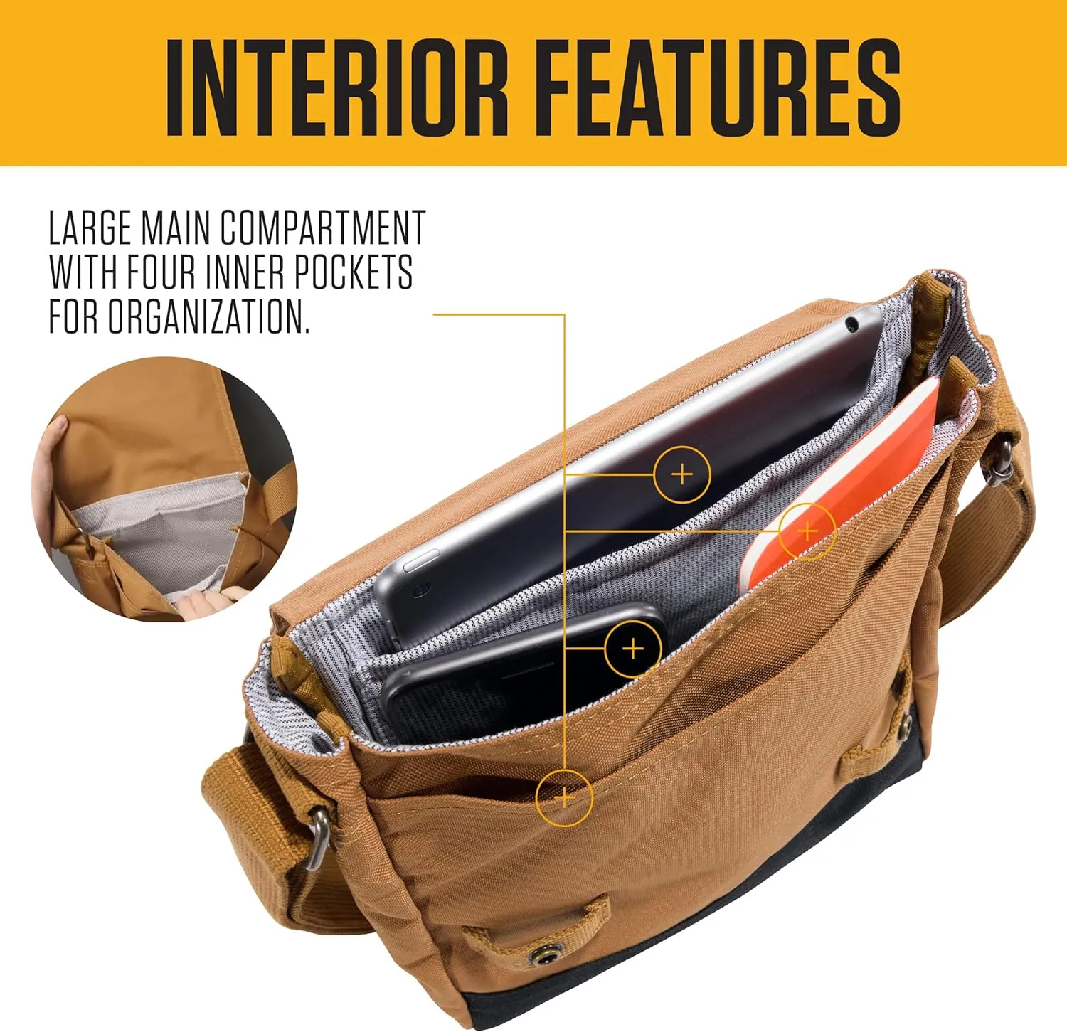 Carhartt, Durable, Adjustable Crossbody Bag With Flap Over Snap Closure