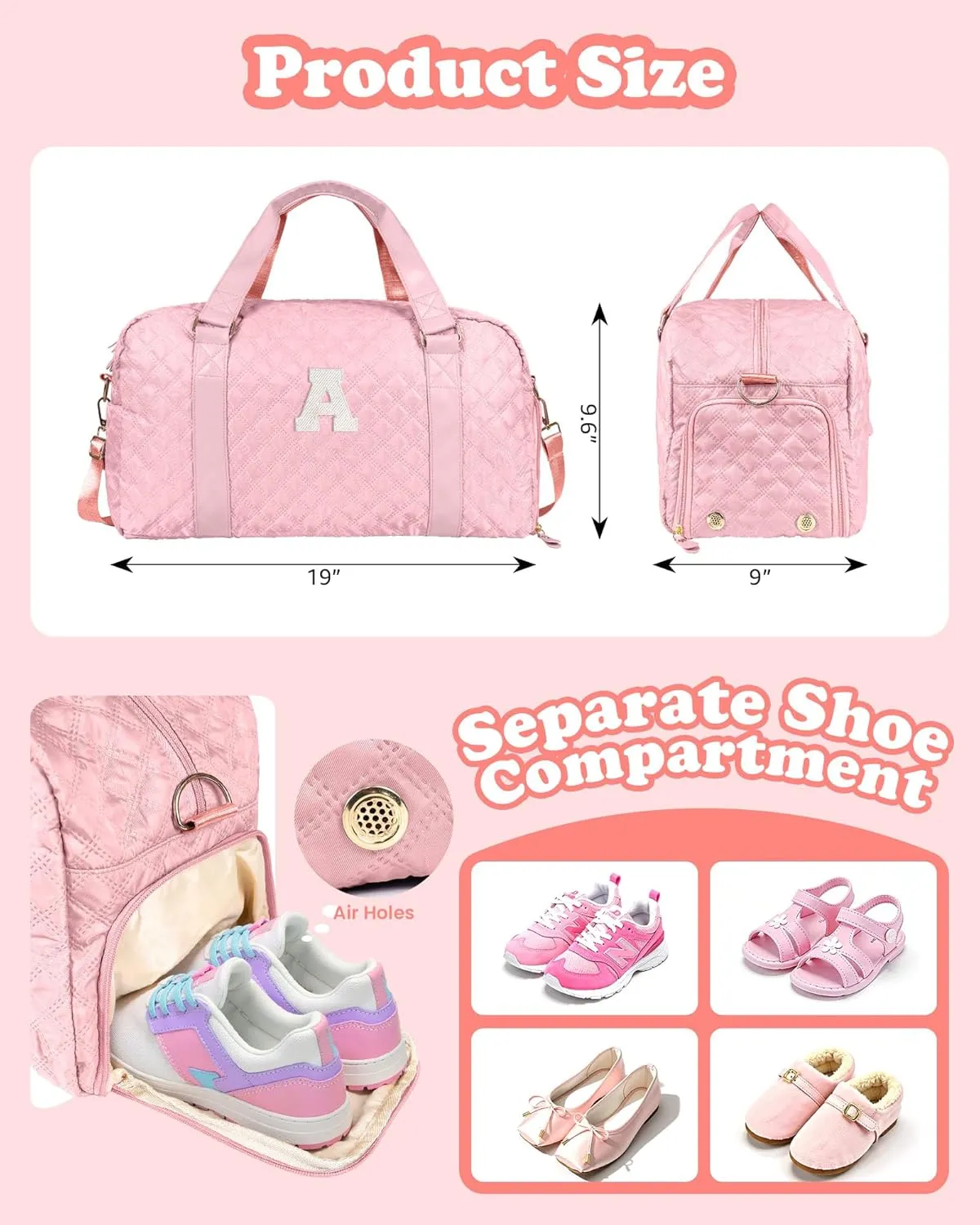 Carry on Bag Girls, Birthday Gifts Teen Girl Gift, Initial Travel Duffel Bag, Overnight Bag Girlfriend Birthday Kids Gifts, Gifts for Women, Mom, Sister, Teacher, Teen Girls