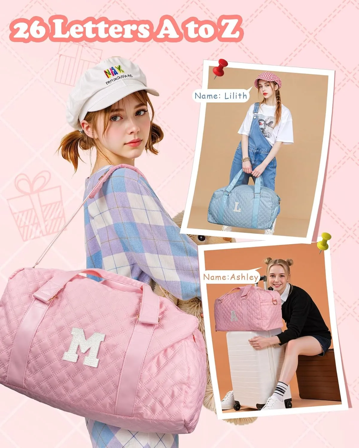 Carry on Bag Girls, Birthday Gifts Teen Girl Gift, Initial Travel Duffel Bag, Overnight Bag Girlfriend Birthday Kids Gifts, Gifts for Women, Mom, Sister, Teacher, Teen Girls