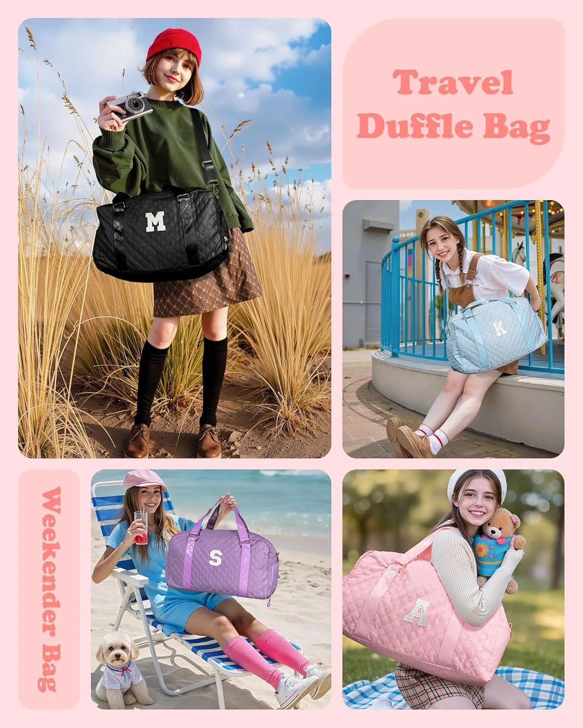 Carry on Bag Girls, Birthday Gifts Teen Girl Gift, Initial Travel Duffel Bag, Overnight Bag Girlfriend Birthday Kids Gifts, Gifts for Women, Mom, Sister, Teacher, Teen Girls
