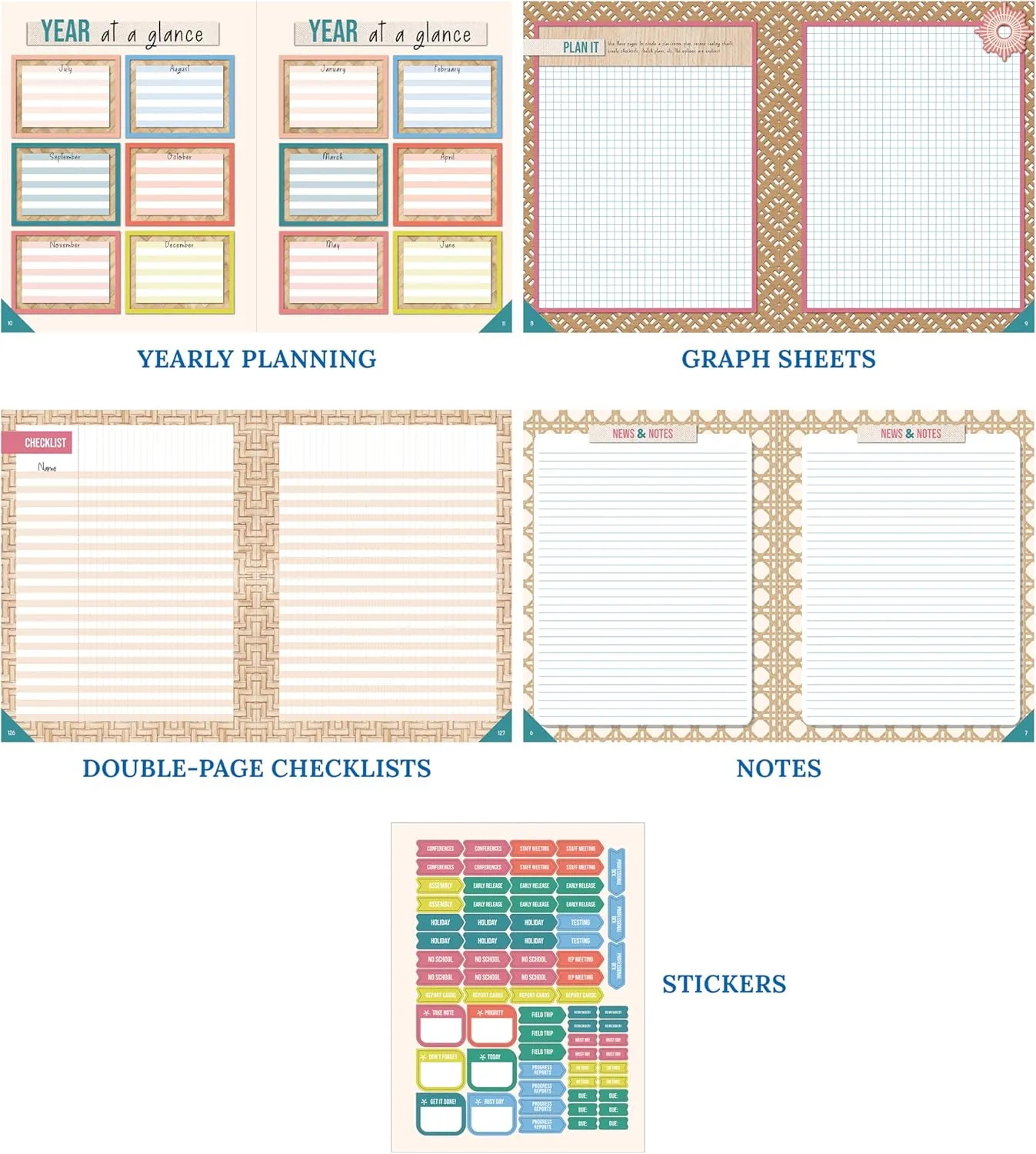 Carson Dellosa True to You Teacher Planner, 8" x 11" Modern, Spiral Bound Lesson Plan Book With Stickers, Checklist, Notes, Neutral Theme School Supplies for Classroom Organization