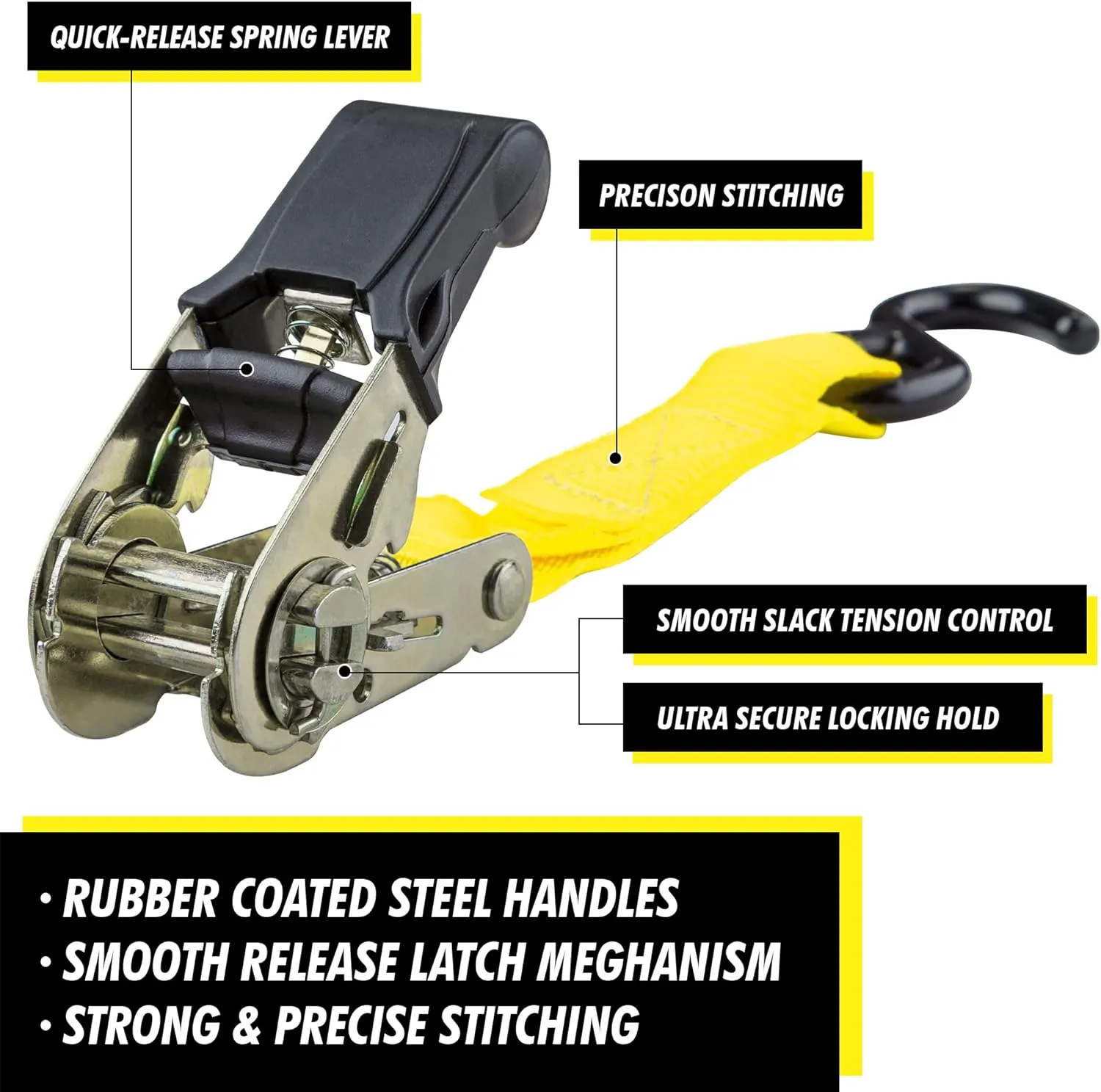 Cartman Ratchet Tie Down, 4Pk 15Ft, 500Lbs Load Cap/ 1500Lbs Break Strength, Cargo Straps for Moving Appliances, Lawn Equipment, Motorcycle in a Truck, with Carry Bag