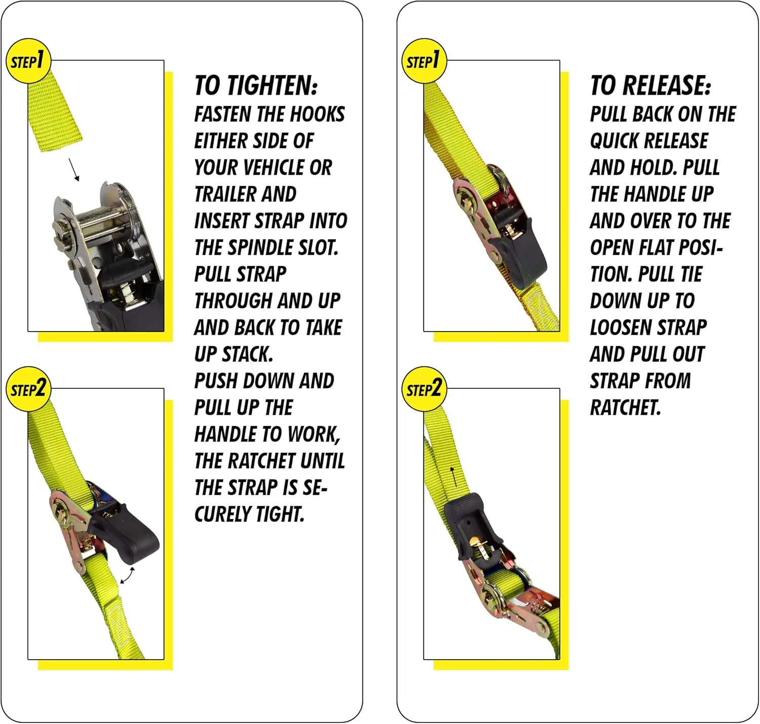 Cartman Ratchet Tie Down, 4Pk 15Ft, 500Lbs Load Cap/ 1500Lbs Break Strength, Cargo Straps for Moving Appliances, Lawn Equipment, Motorcycle in a Truck, with Carry Bag