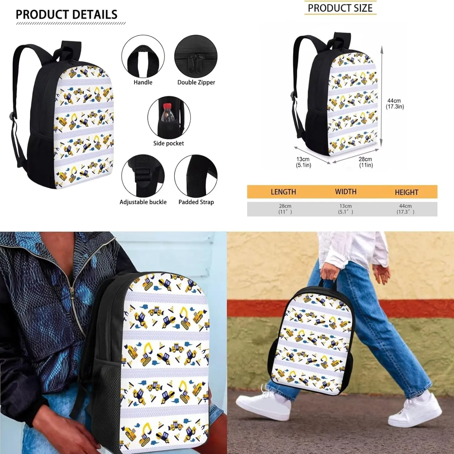 Cartoon Car Backpack for Boys with Lunch Bag Anti-Theft Kids School Backpack Girls Bookbag with Lunch Box MultiPurpose Pencil Case for Girls Teens Gift for Girls Picnic