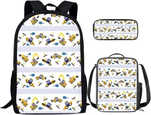 Cartoon Car Backpack for Boys with Lunch Bag Anti-Theft Kids School Backpack Girls Bookbag with Lunch Box MultiPurpose Pencil Case for Girls Teens Gift for Girls Picnic