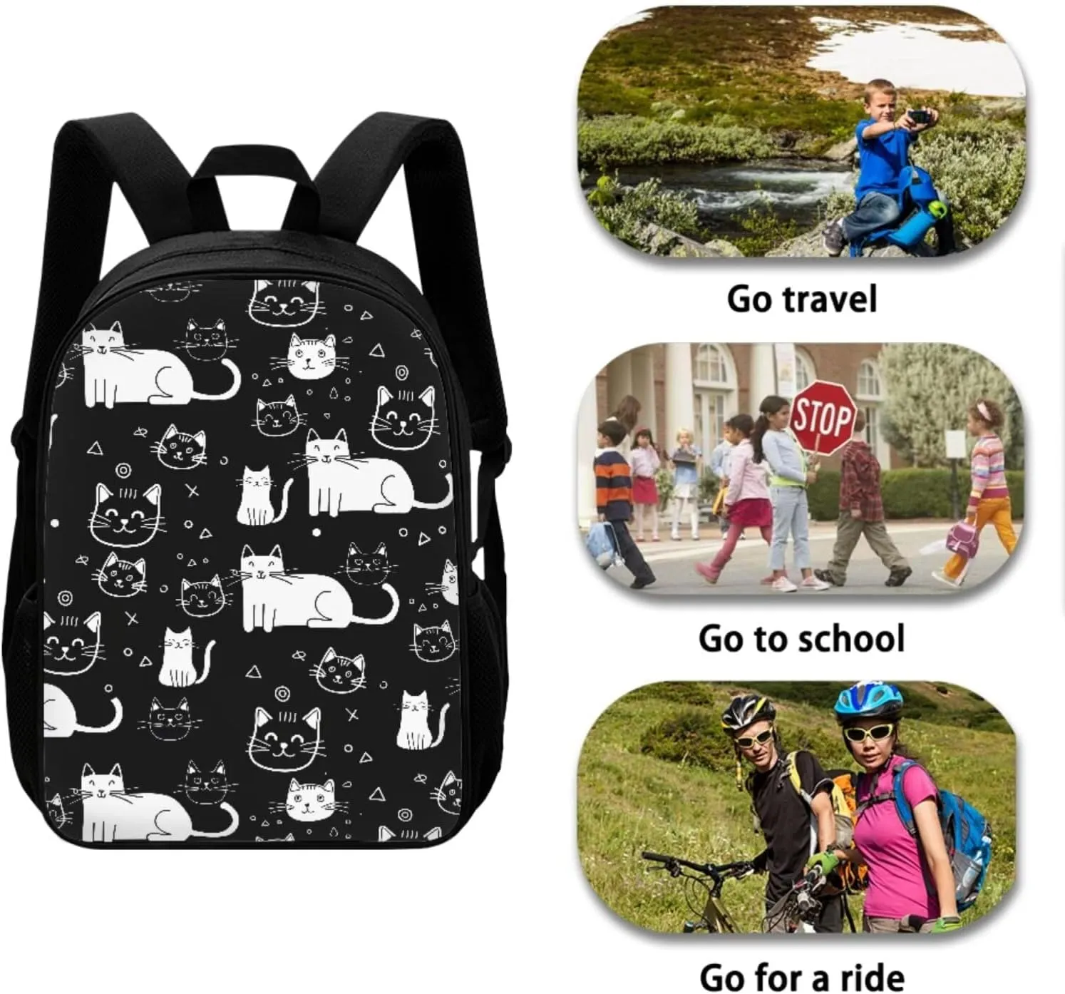Cartoon Cat 4 in 1 Girls Backpacks Ages 8-10 with Lunchbox Fashion Casual Bag for School for Girls with Zipper Pencil Pouches for Primary School Middle School