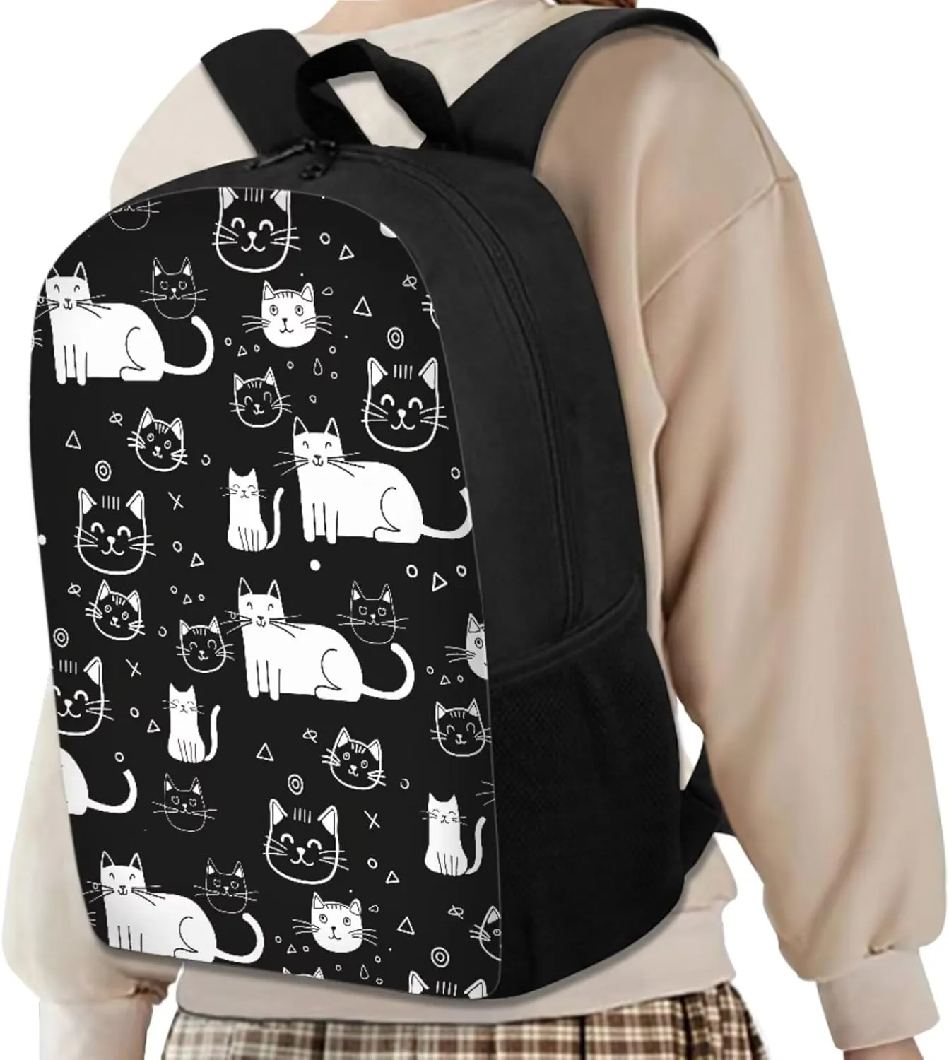 Cartoon Cat 4 in 1 Girls Backpacks Ages 8-10 with Lunchbox Fashion Casual Bag for School for Girls with Zipper Pencil Pouches for Primary School Middle School