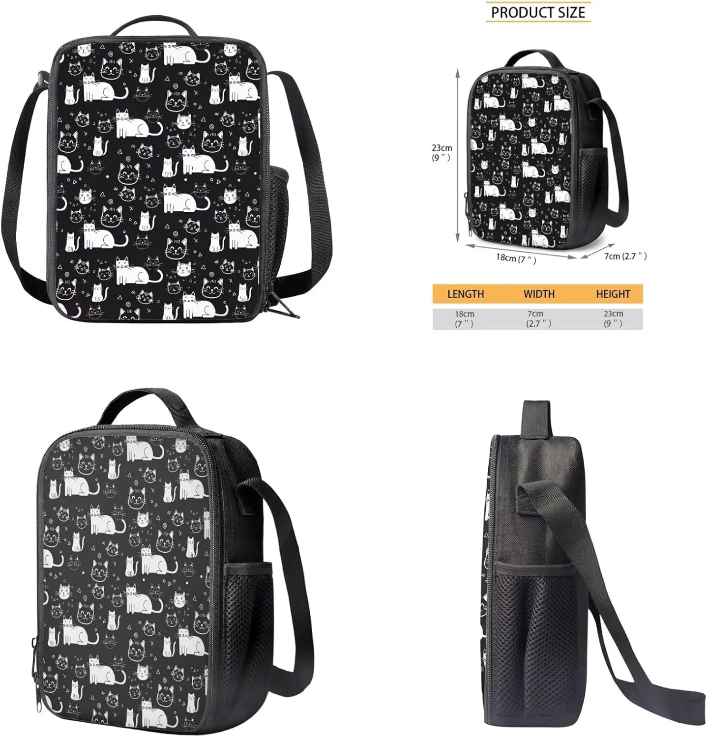 Cartoon Cat 4 in 1 Girls Backpacks Ages 8-10 with Lunchbox Fashion Casual Bag for School for Girls with Zipper Pencil Pouches for Primary School Middle School