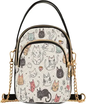 Cartoon Cute Cats Shoulder Bags for Women Retro Classic Handbag Purse Small Purses with Chain