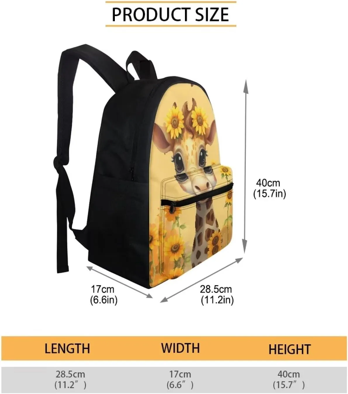 Cartoon Giraffe Kids Backpack for Teen Boys Girls Kids Bookbags for Girls Ages 5 To 8 with Water Bottle Pockets Kids School Backpack with Lunch Box for Boys Fashion Laptop Bag for College